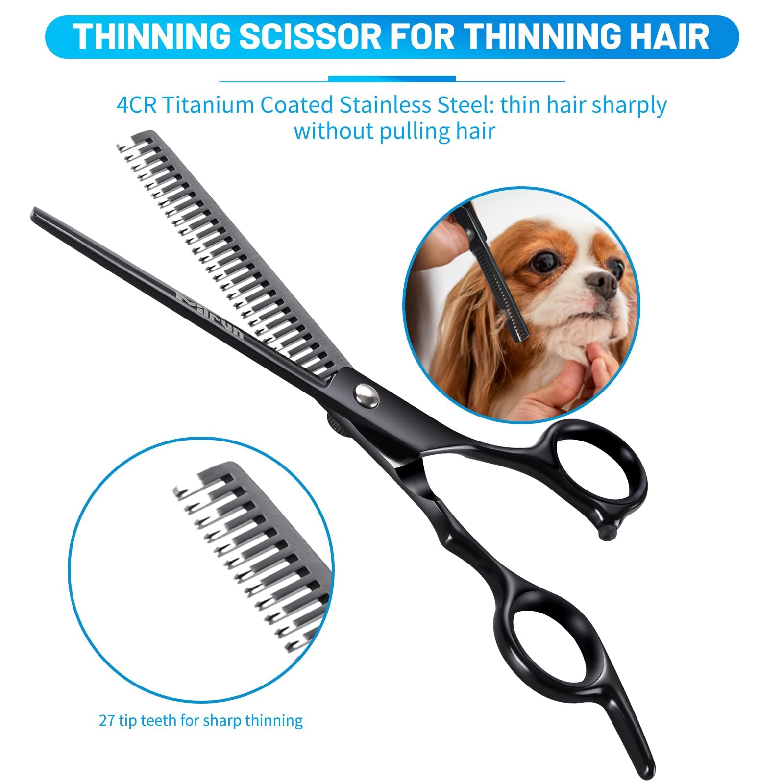 5-in-1 Titanium Plated Dog Grooming Scissors Kit - Professional Stainless Steel Pet Shears with Safety Round Tips for Dogs & Cats - Sharp Durable Grooming Tools for Home Use & Professional Pet Salons