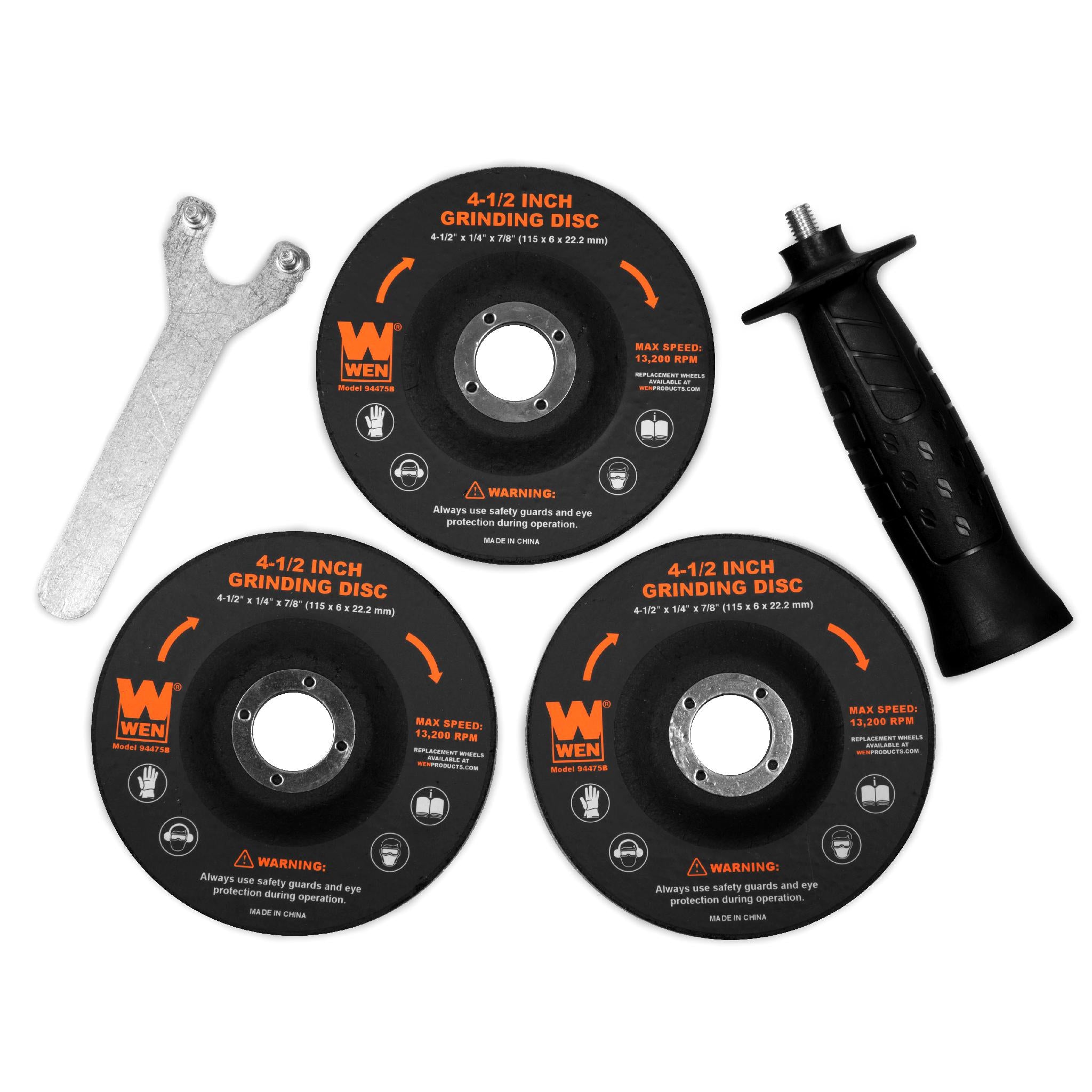 WEN 94475 7.5 Amp 4-1/2 Inch Angle Grinder with Reversible Handle | Includes 3 Grinding Discs & Carrying Case | Perfect for Metal Cutting, Grinding & Polishing in Construction & DIY Projects