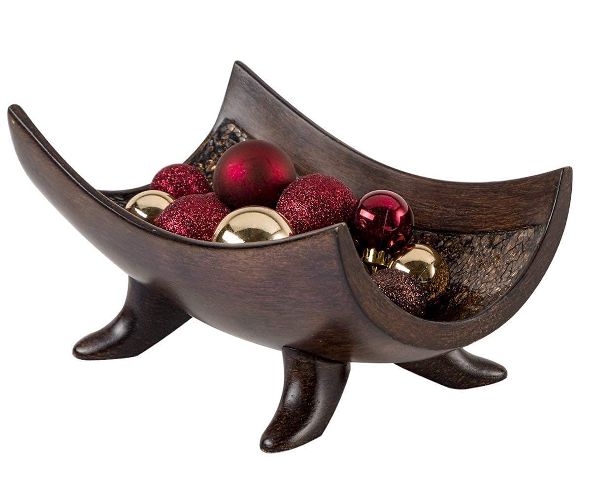 Schonwerk Brown Resin Centerpiece Bowl with 3 Matching Orbs - Elegant Coffee Table Decor for Living Room & Dining Room - Home Decor Accent Piece for Mantel, Entryway, and Wedding Centerpieces - Perfect for Holiday Gatherings and Dinner Parties