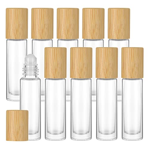 FRCOLOR 10 Pack Refillable Glass Rollerball Bottles - 10ml Travel Size Roll-On Perfume & Essential Oil Containers for DIY, Aromatherapy, Gifts & On-The-Go Use