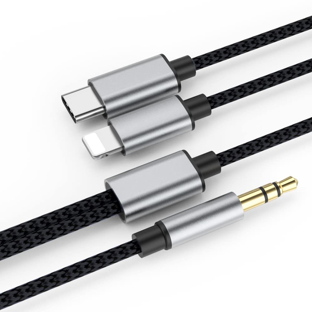 **ESBEECables 2-in-1 USB C & Lightning to 3.5mm AUX Audio Cable – Compatible with iPhone, Android, Car, Headphones – High-Quality Audio Conversion for Type C & iOS Devices – Perfect for Car Stereo, Home Audio & Travel**
