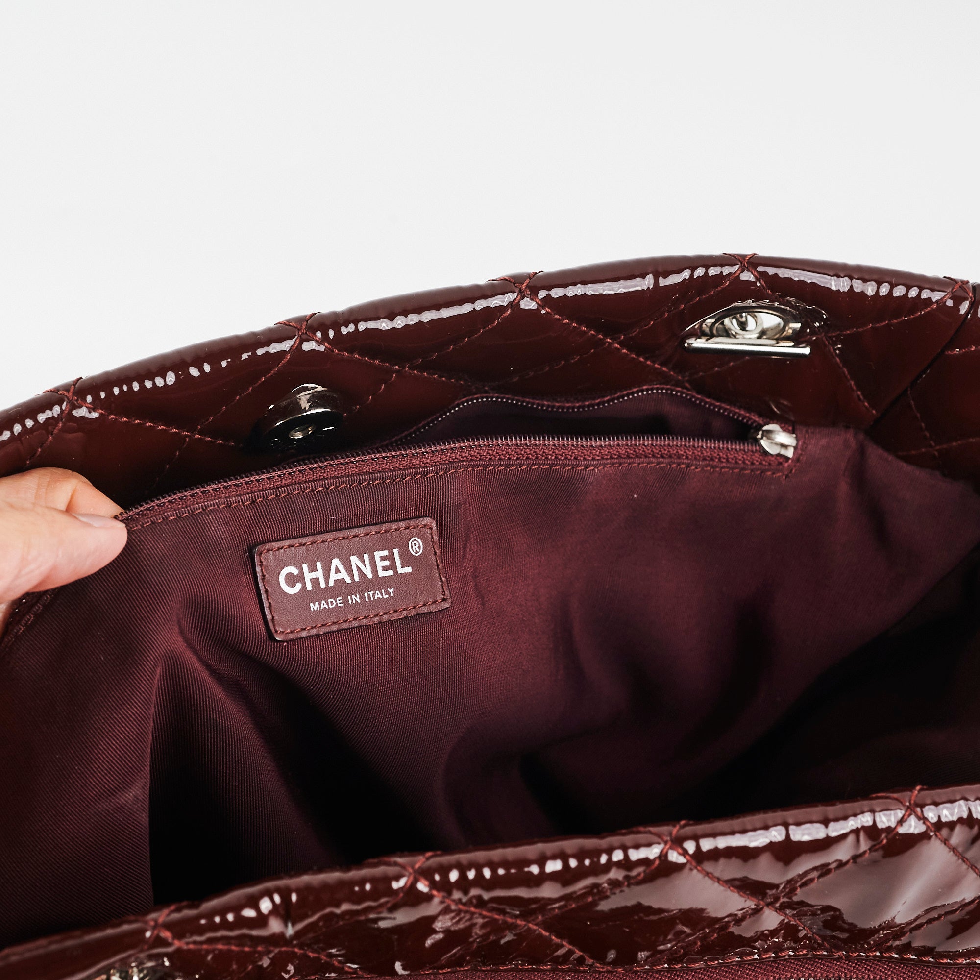 Chanel Quilted Patent Leather Large Tote Bag in Burgundy - Luxury Designer Handbag for Women, Perfect for Work, Travel & Everyday Use
