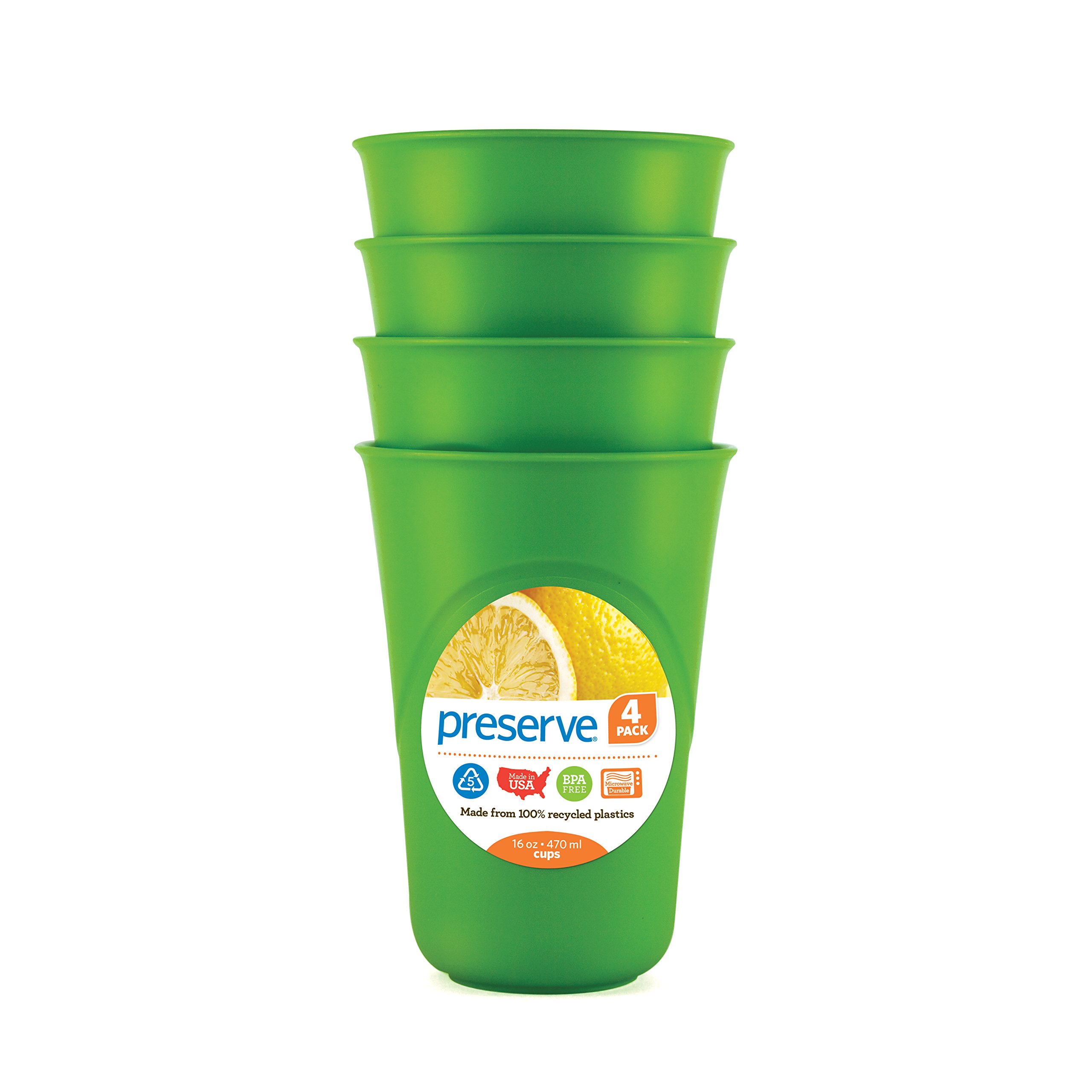 Eco-Friendly 16oz Reusable Plastic Cups, Set of 4 - BPA-Free Apple Green Drinking Glasses for Home, Office, Parties & Outdoor Activities