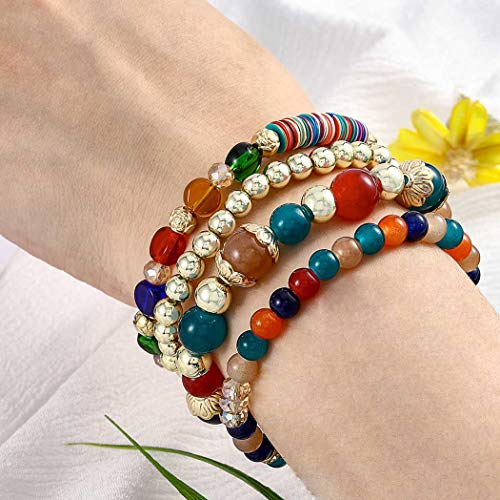 Bohemian Layered Beaded Elastic Bracelet Set - Boho Chic Handmade Jewelry for Women & Girls - Perfect for Beach, Festival, and Everyday Wear (Color 1)