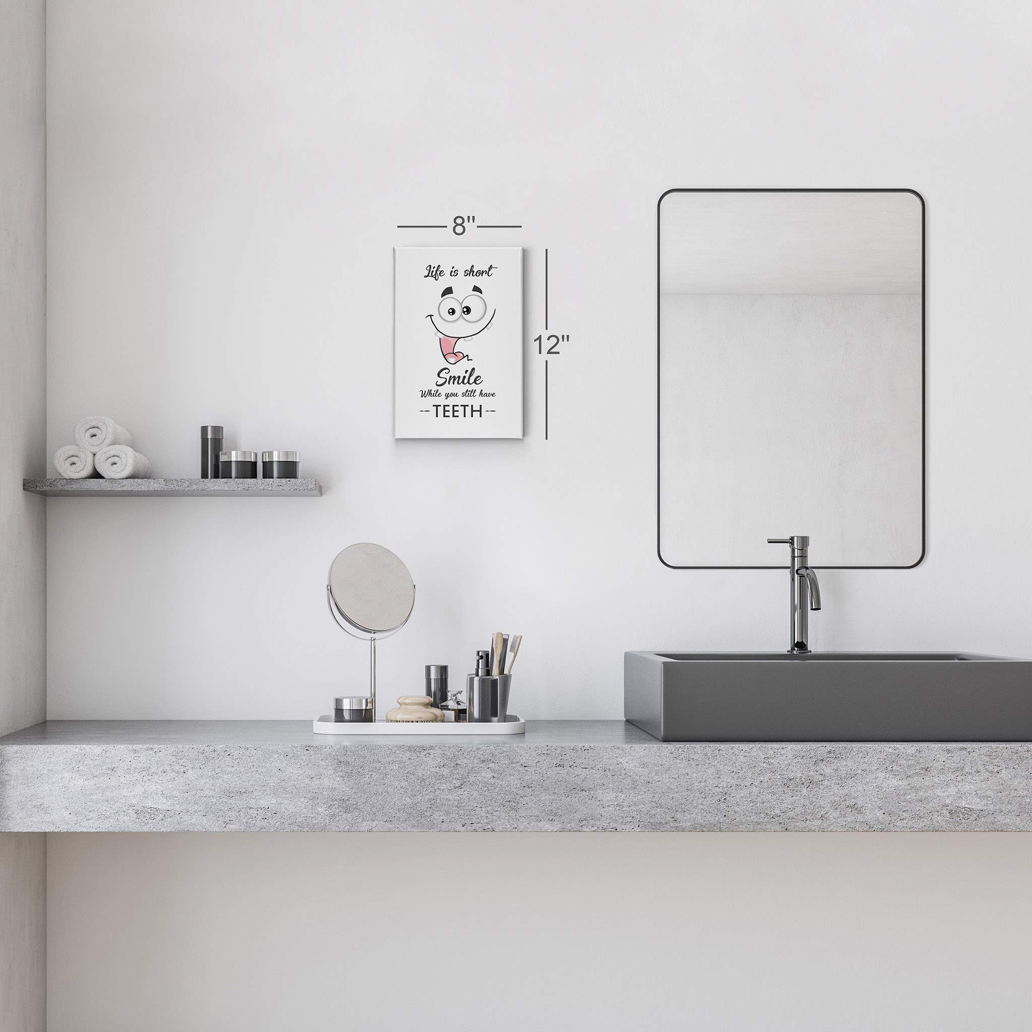Funny Bathroom Wall Art - 'Life is Short, Smile While You Still Have Teeth' Canvas Print Sign | 40x30 Inches Ready to Hang | USA-Made Home Decor for Bathroom, Living Room & Office