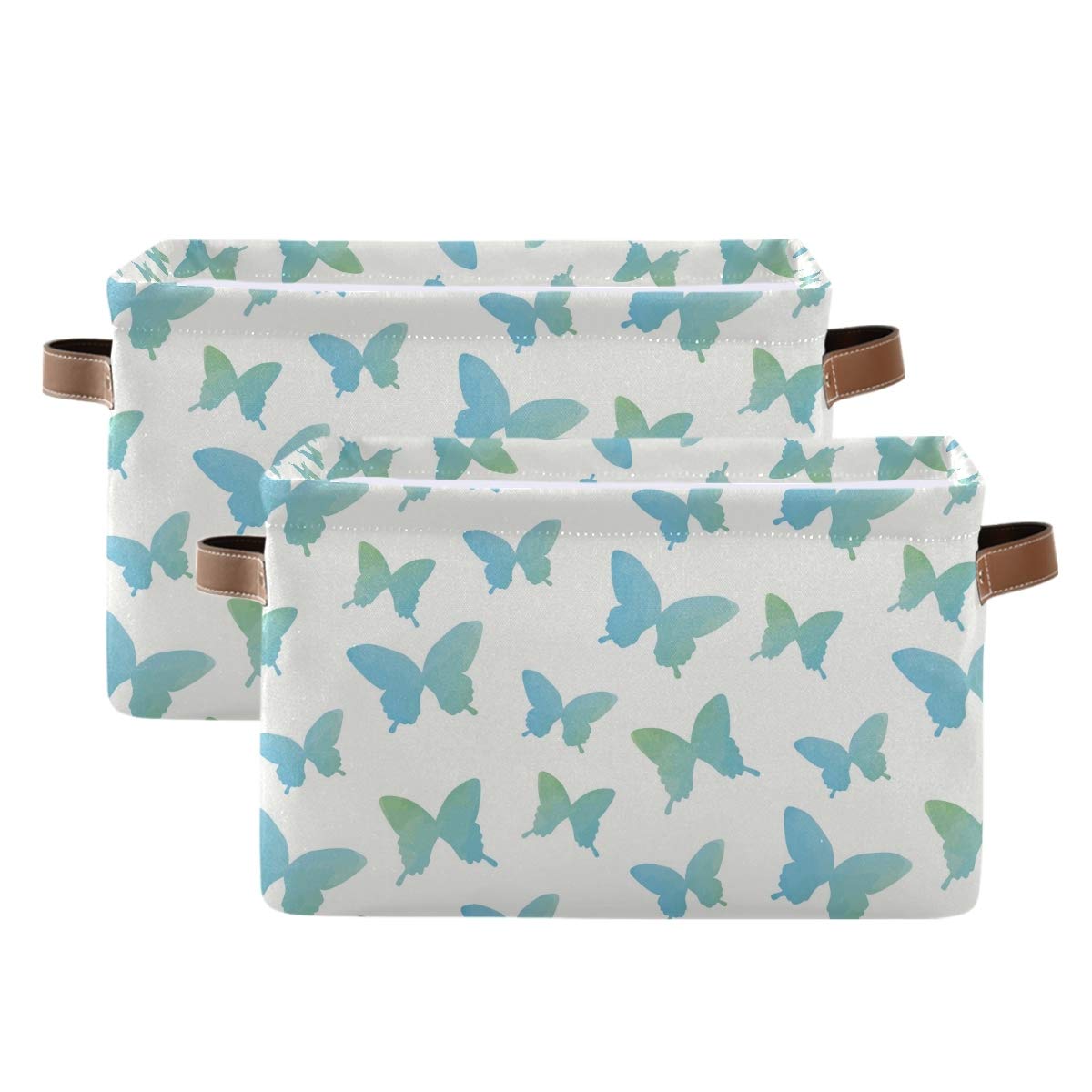 Blue Butterfly Storage Baskets - Set of 2 Large 15x11x9.5 Inch Canvas Bins for Toys, Clothes & Home Organization | Decorative Storage Solutions for Bedroom, Nursery, Office & Living Room