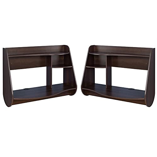 Home Square 2-Piece Composite Wood Floating Desk Set in Espresso - Modern Home Office & Study Workstation for Small Spaces