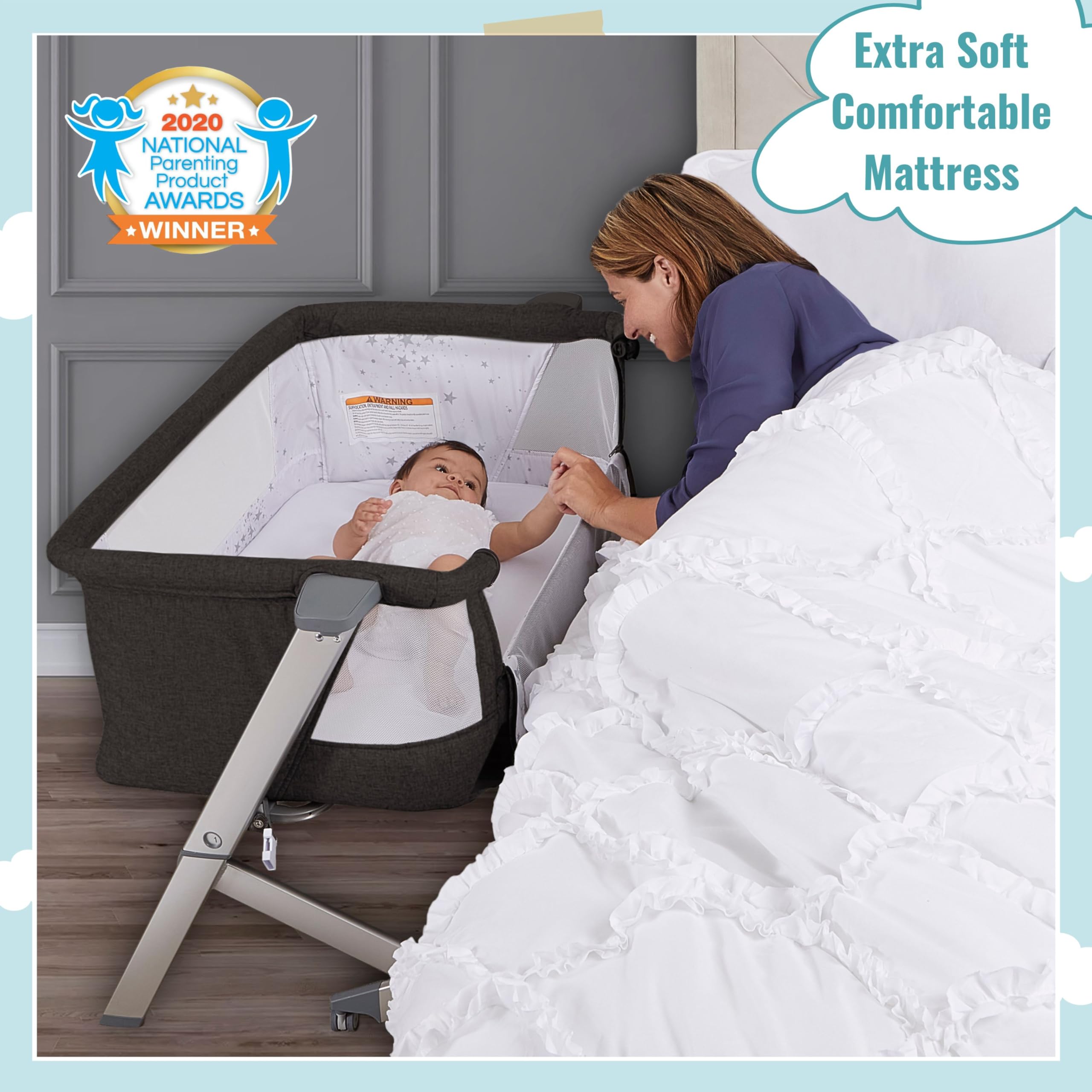 Dream On Me Skylar Portable Baby Bassinet - Adjustable Height, Lightweight & Foldable for Travel - JPMA Certified | Perfect for Nursery, Bedside Sleeping & On-the-Go Parents