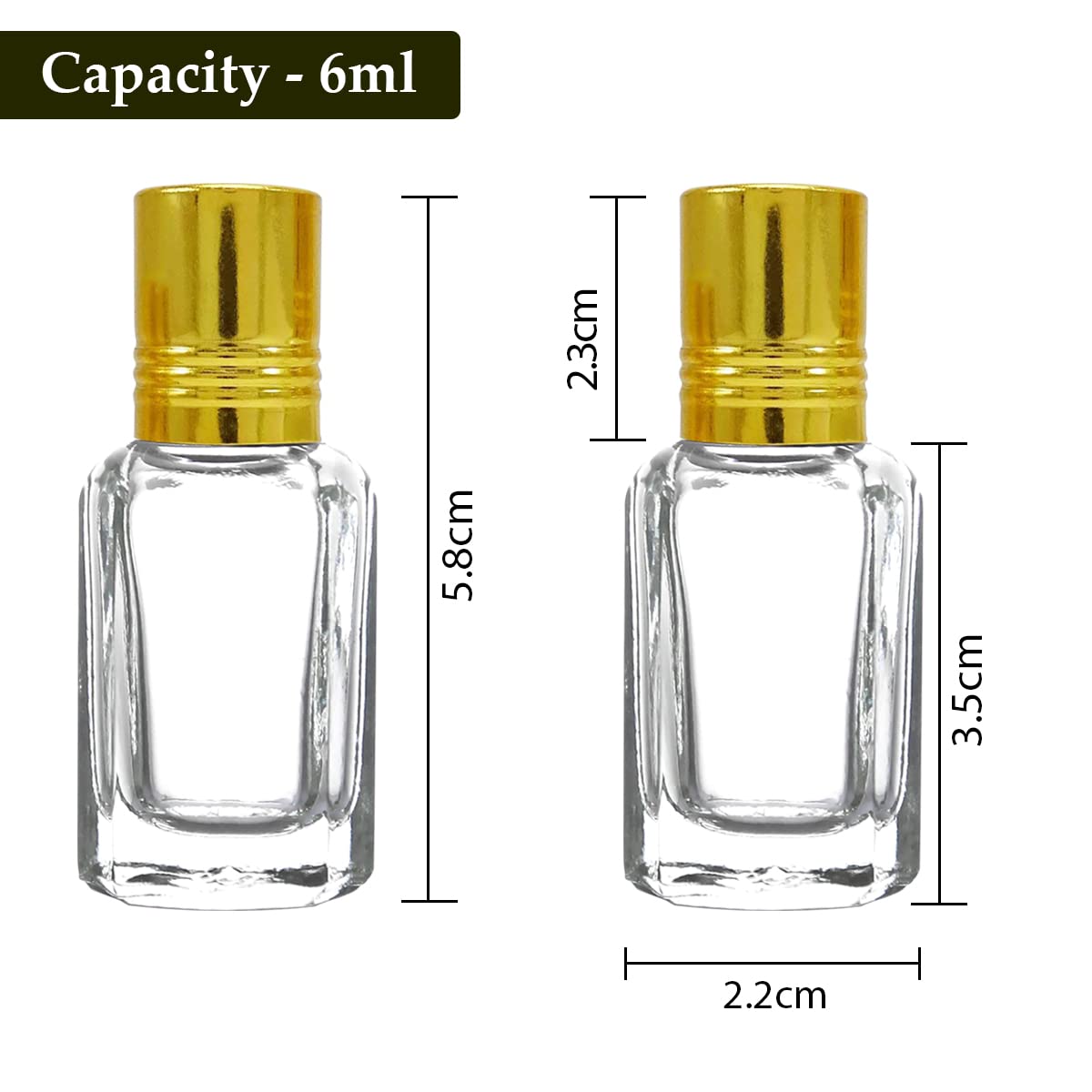 NSB Herbals 6ml Empty Clear Glass Roll On Bottles with Gold Cap for Essential Oils, Perfume, Aromatherapy | Refillable, Reusable & Leakproof Roller Bottles (Pack of 6) - Perfect for DIY Essential Oil Blends, Travel Size Perfumes, and Natural Skincare Products