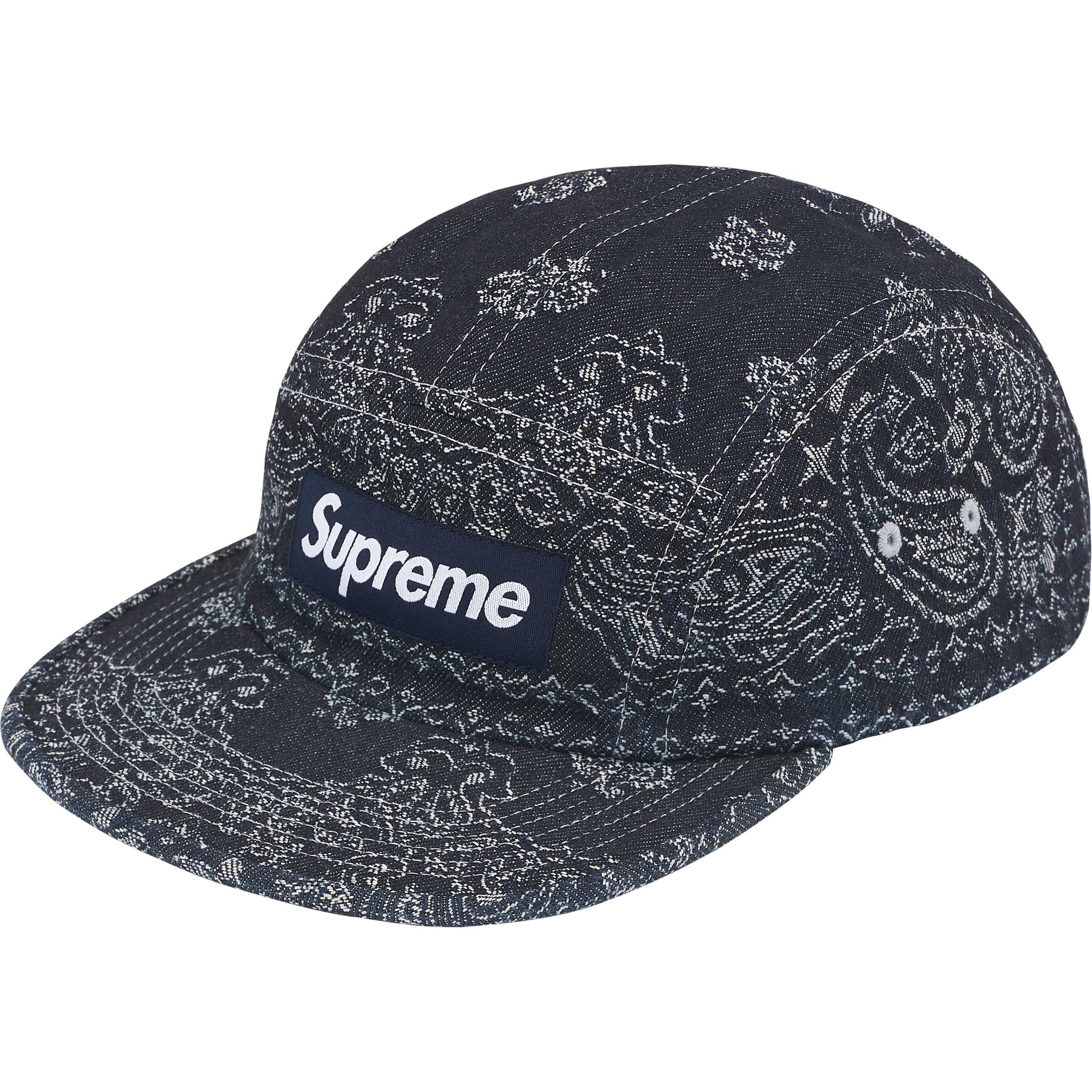 Supreme Bandana Jacquard Denim Camp Cap - Blue Cotton Adjustable Dad Hat for Men & Women - Perfect for Streetwear, Hip Hop Fashion & Outdoor Activities
