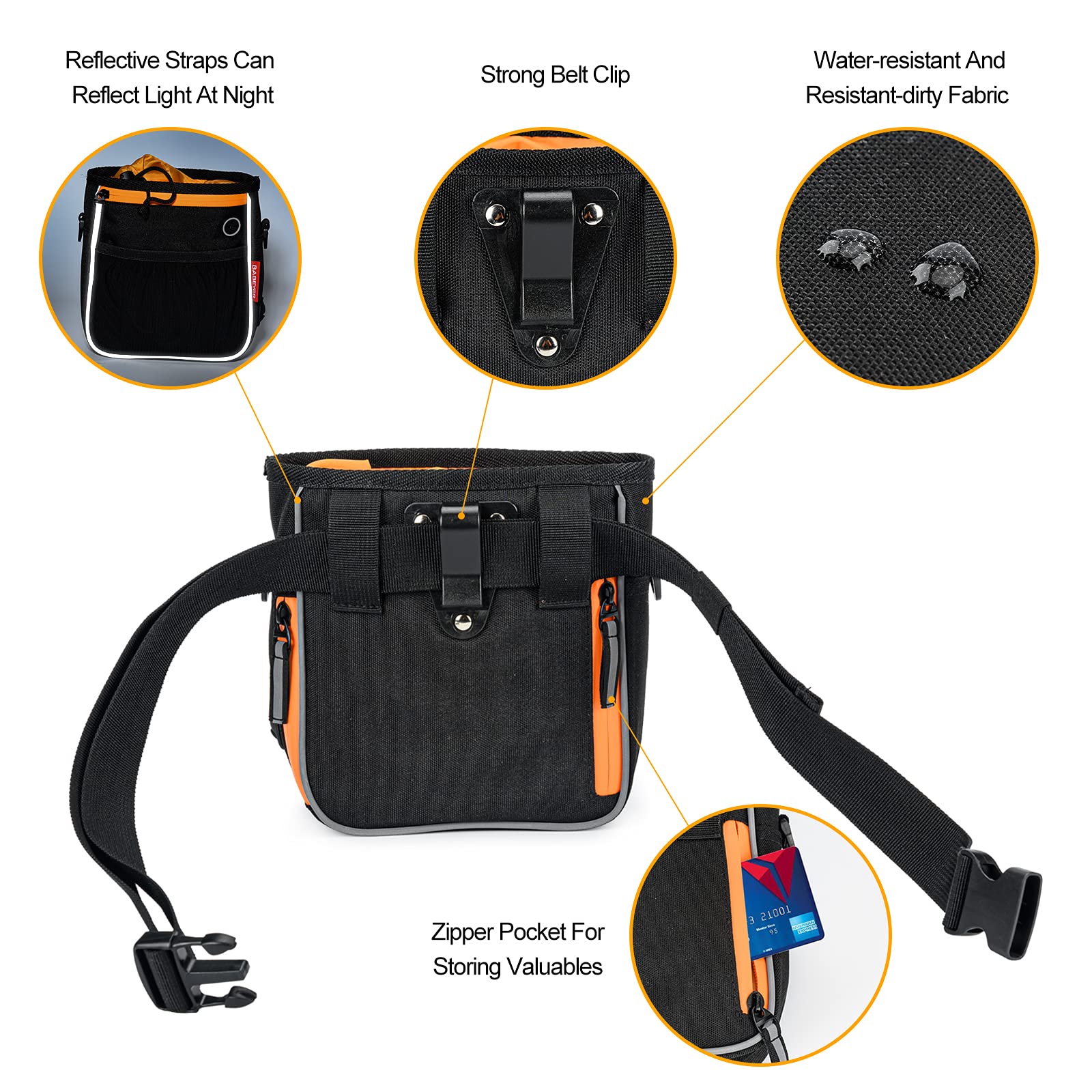 BABEYER Dog Treat Pouch for Training & Walking - Portable Pet Reward Bag for Kibble, Snacks & Toys - Perfect for Dog Training, Walks & Outdoor Adventures (Black)