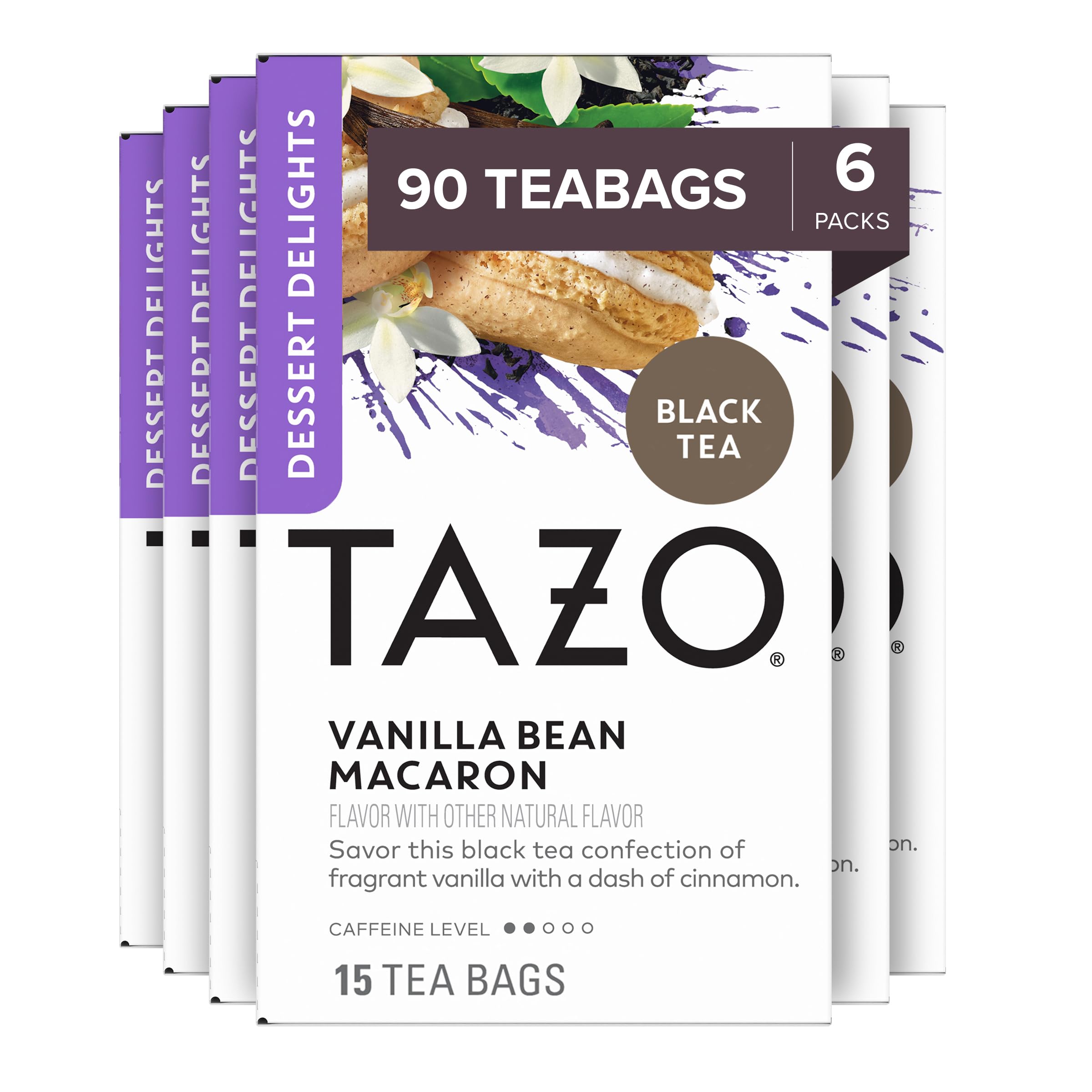 TAZO Dessert Delights Vanilla Bean Macaron Herbal Tea Bags - Sugar Free, Zero Calories, Caffeine Free - 90 Count (15ct x 6 Packs) for Afternoon Tea & Relaxation