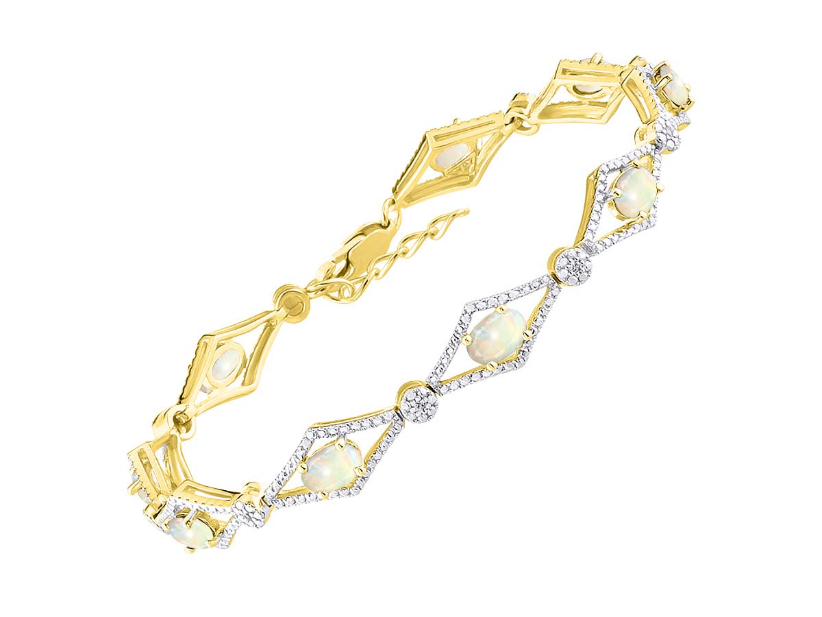 RYLOS Women's 925 Sterling Silver Yellow Gold Plated Tennis Bracelet with Gemstones & Diamonds | Adjustable 7-8