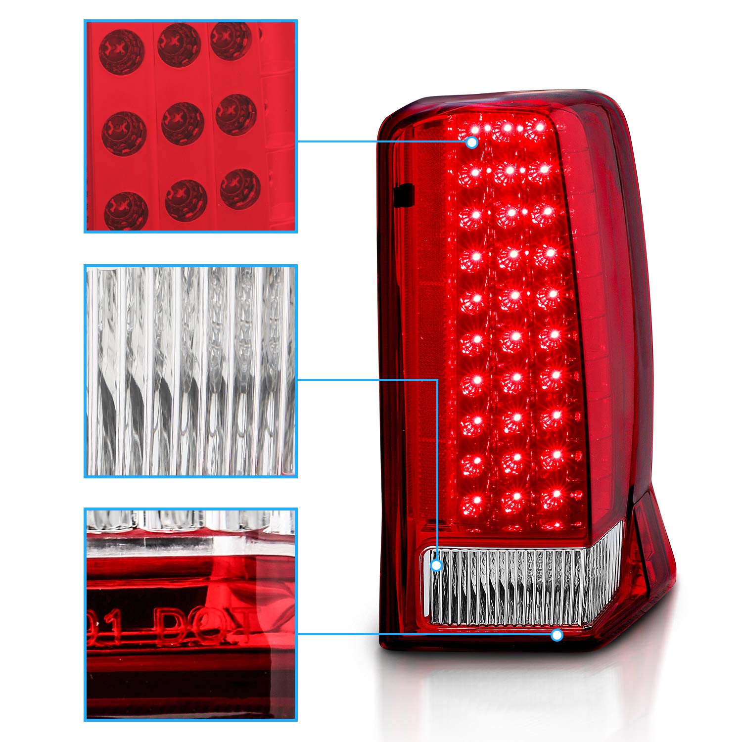 AmeriLite Red/Clear LED Tail Lights Replacement for Cadillac Escalade - Left & Right Side Pair - Enhanced Visibility & Safety for Night Driving & Off-Road Adventures