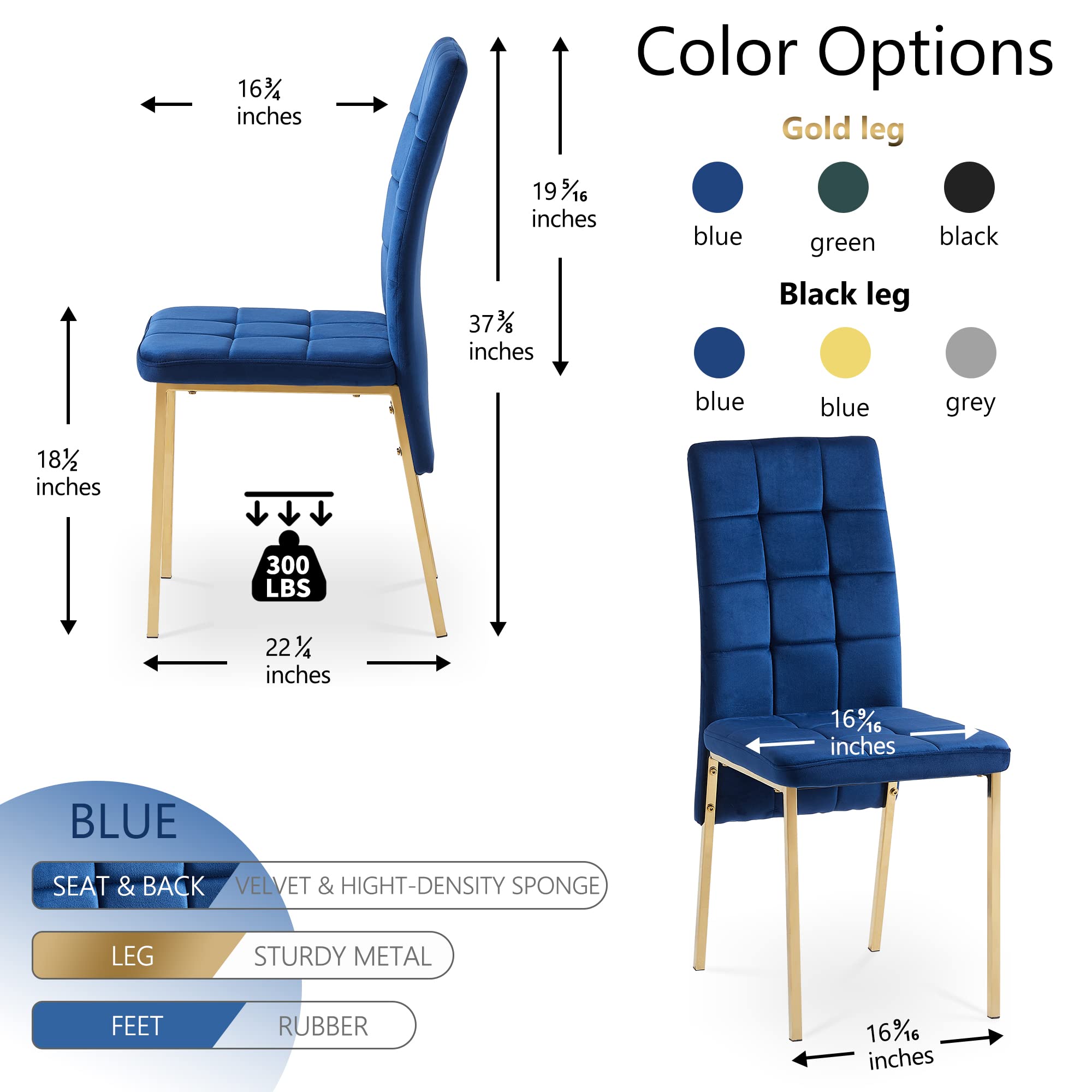 Velvet Dining Chairs Set of 4 - Upholstered Armless Side Chairs with Golden Metal Legs for Kitchen, Living Room & Bedroom | Elegant Makeup Chair & Restaurant Seating | Comfy Home Decor for Dining, Entertaining & Vanity Areas