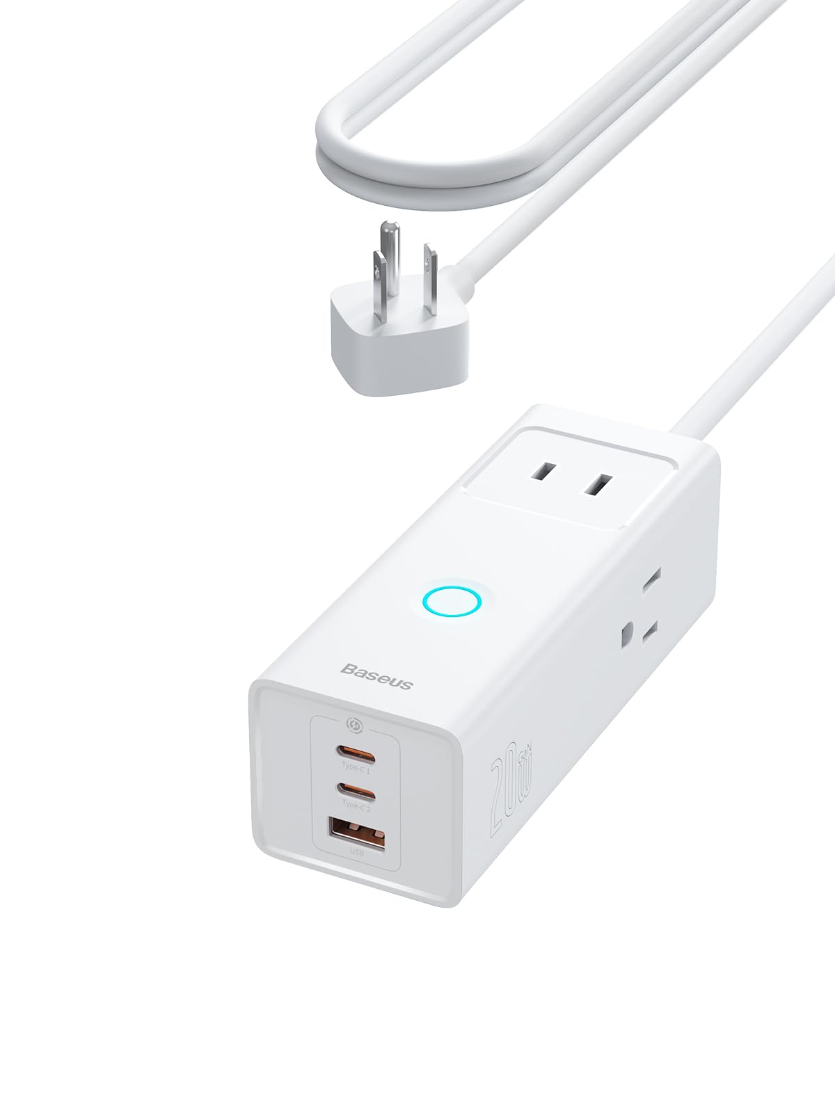 Baseus Power Strip Surge Protector 1200J with PD20W USB C - 3 AC Outlets & 3 USB Ports Fast Charging Station | Extension Cord for Home Office Dorm Room | Perfect for Charging Laptops, Phones & Tablets Simultaneously