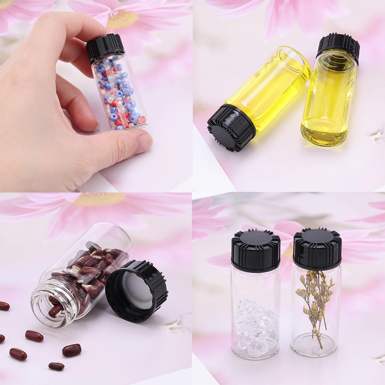 0.3 Oz Clear Glass Vials with Screw Cap - 10 Pack Empty Sample Bottles for Essential Oils, Perfume, Travel & DIY Liquids - Leak Proof Small Glass Containers for Cosmetics, Medicine & Laboratory Use