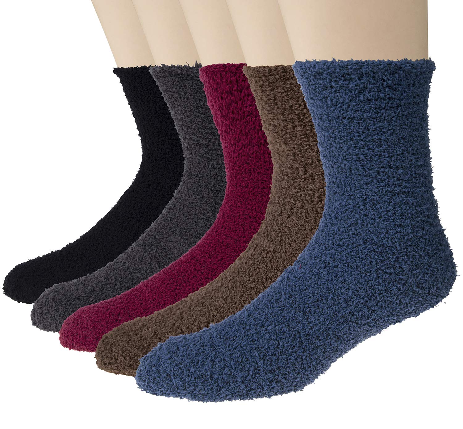 **Men's Fuzzy Slipper Socks 5-Pack - Ultra Soft Cozy Winter Warm Fleece Socks for Indoor & Outdoor - Perfect for Sleeping, Lounging & Cold Weather Comfort**