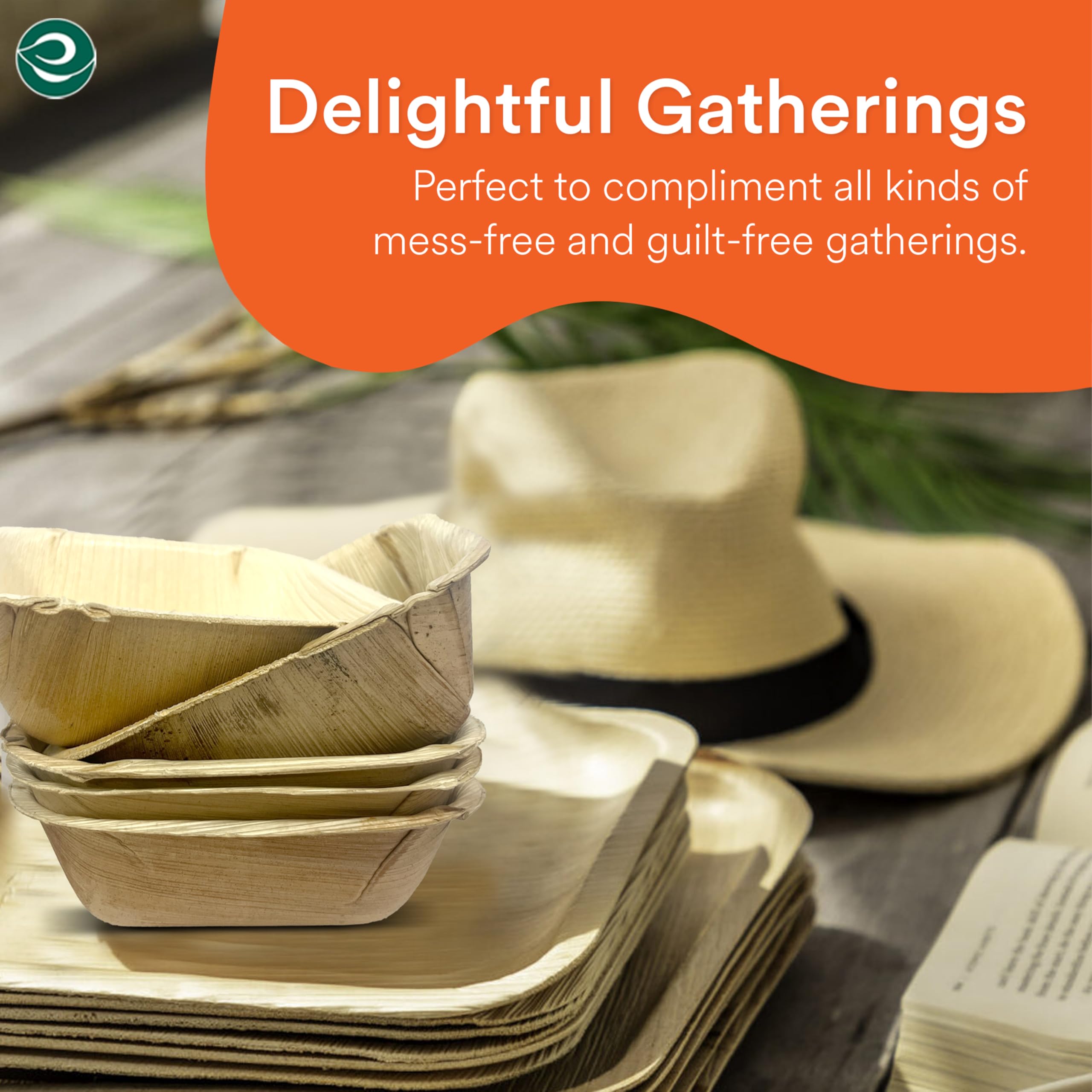 ECO SOUL 100% Compostable Biodegradable Disposable Palm Leaf Bowls - Eco-Friendly Square Dinnerware Set (16 Oz, 5.5