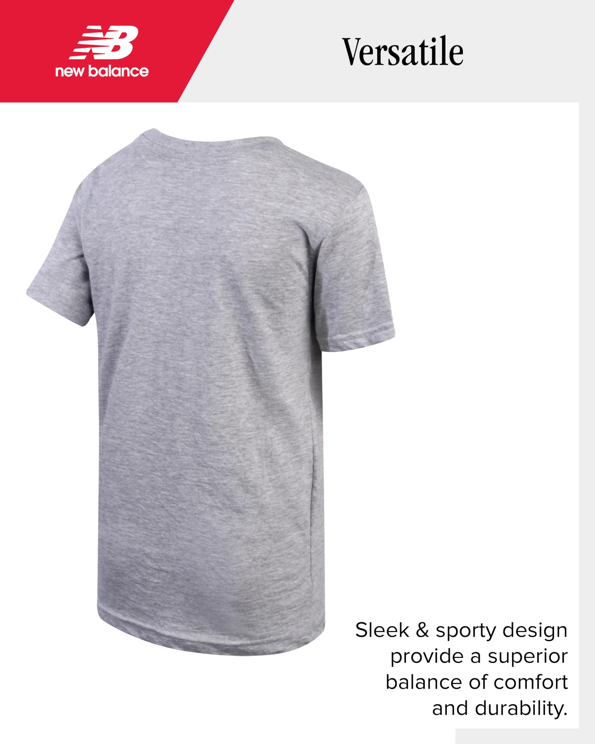 New Balance Boys' Cotton Core Stacked Logo Athletic T-Shirt - Youth Crewneck Short Sleeve Tee (Sizes 8-20) - Perfect for School, Sports & Casual Wear