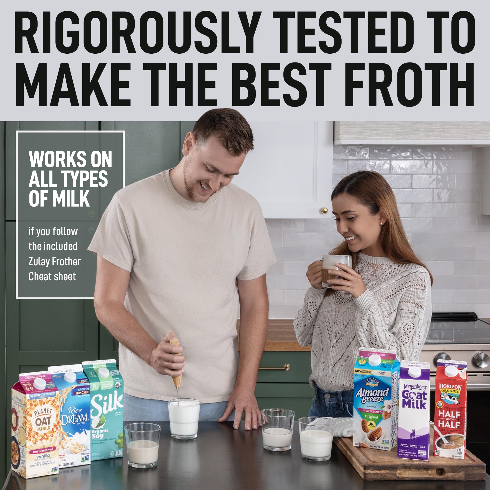 Premium PRO MILK FROTHER WAND - High Speed Handheld Milk Frother with Upgraded Stand - Powerful Electric Foam Maker with Stainless Steel Whisk (Oak) - Perfect for Lattes, Cappuccinos, Hot Chocolate & Baking at Home