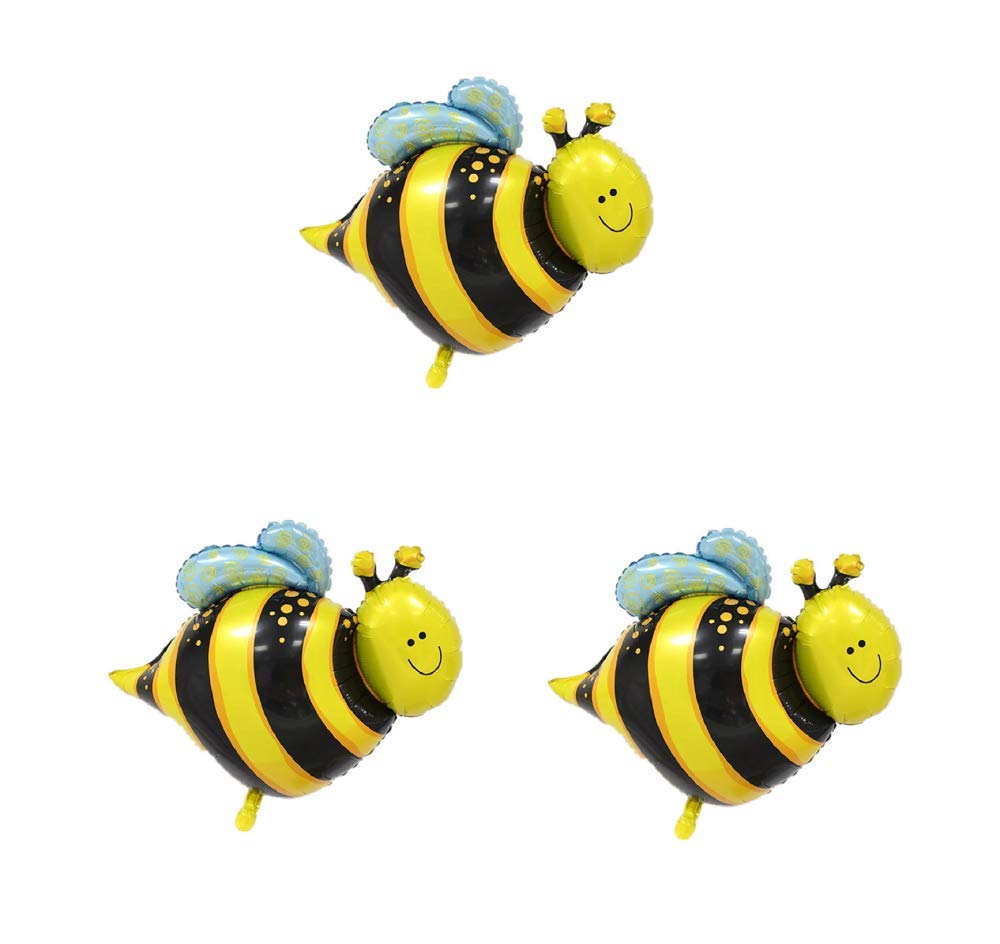 3pcs Bee Foil Balloons - Aluminum Mylar Helium Balloons for Wedding, Birthday Party Decorations - Photo Prop Supplies - Perfect for Baby Showers, Graduation & Anniversary Celebrations