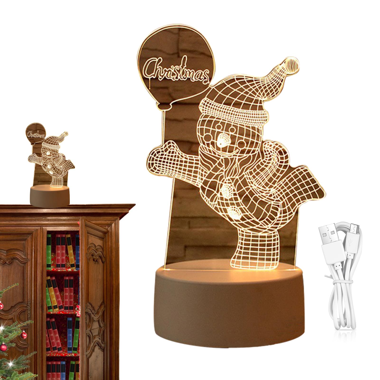 3D Christmas Night Light - Acrylic Holiday Bedside Lamp for Living Room, Bedroom & Kids Room Decor - Perfect Holiday Gift for Family & Friends - Cozy Ambiance for Christmas Celebrations & Winter Nights