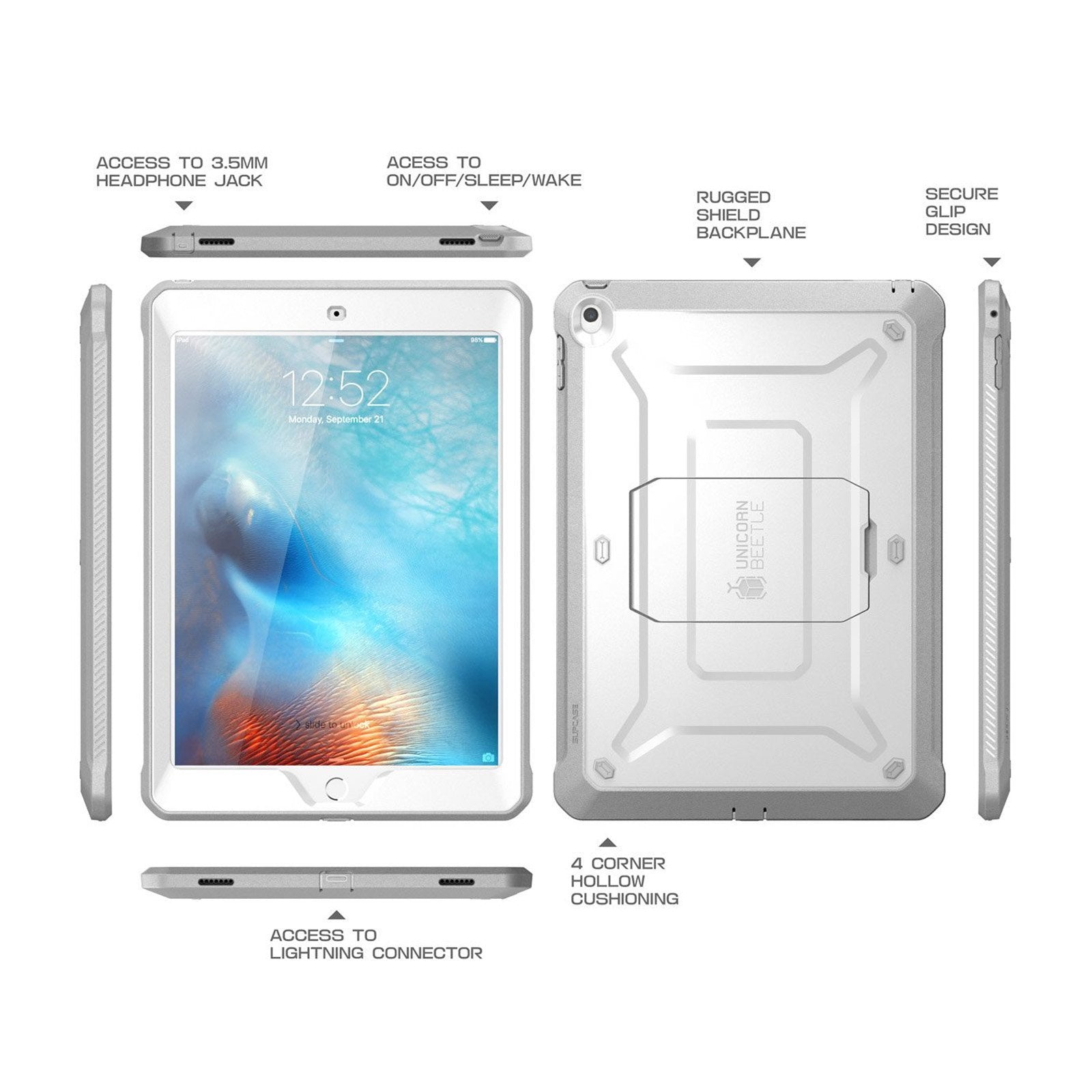 iPad 9.7 Inch Unicorn Beetle Pro Full Body Protective Case - Shockproof, Drop Protection, Scratch Resistant Cover for iPad 6th/5th Generation (White) - Perfect for School, Work & Outdoor Activities