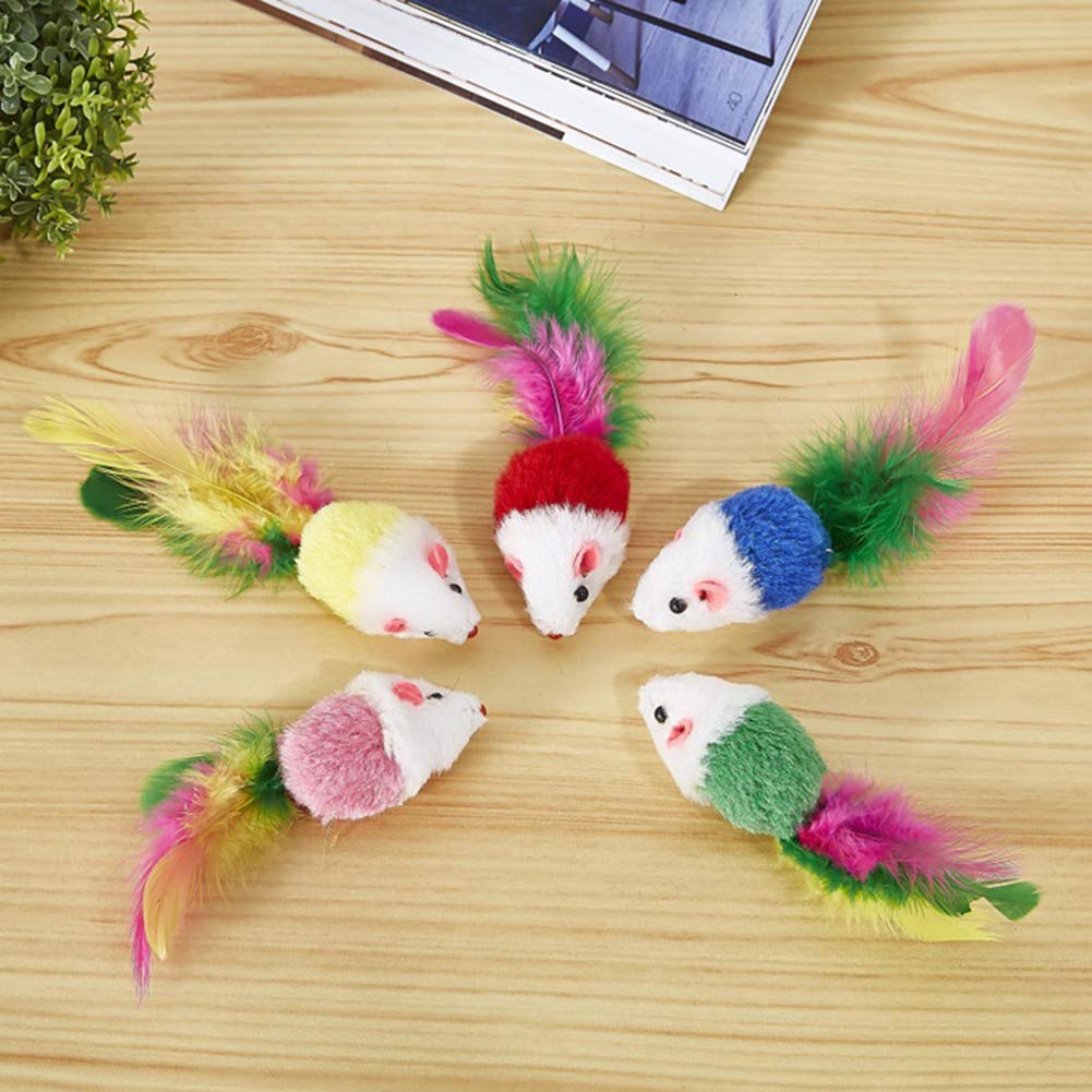 Smoro 20Pcs Cat Feather Mouse Toys - Interactive Kitten Toys with Feathers for Playful Cats - Fun Mini Mouse Catnip Toys for Indoor & Outdoor Playtime
