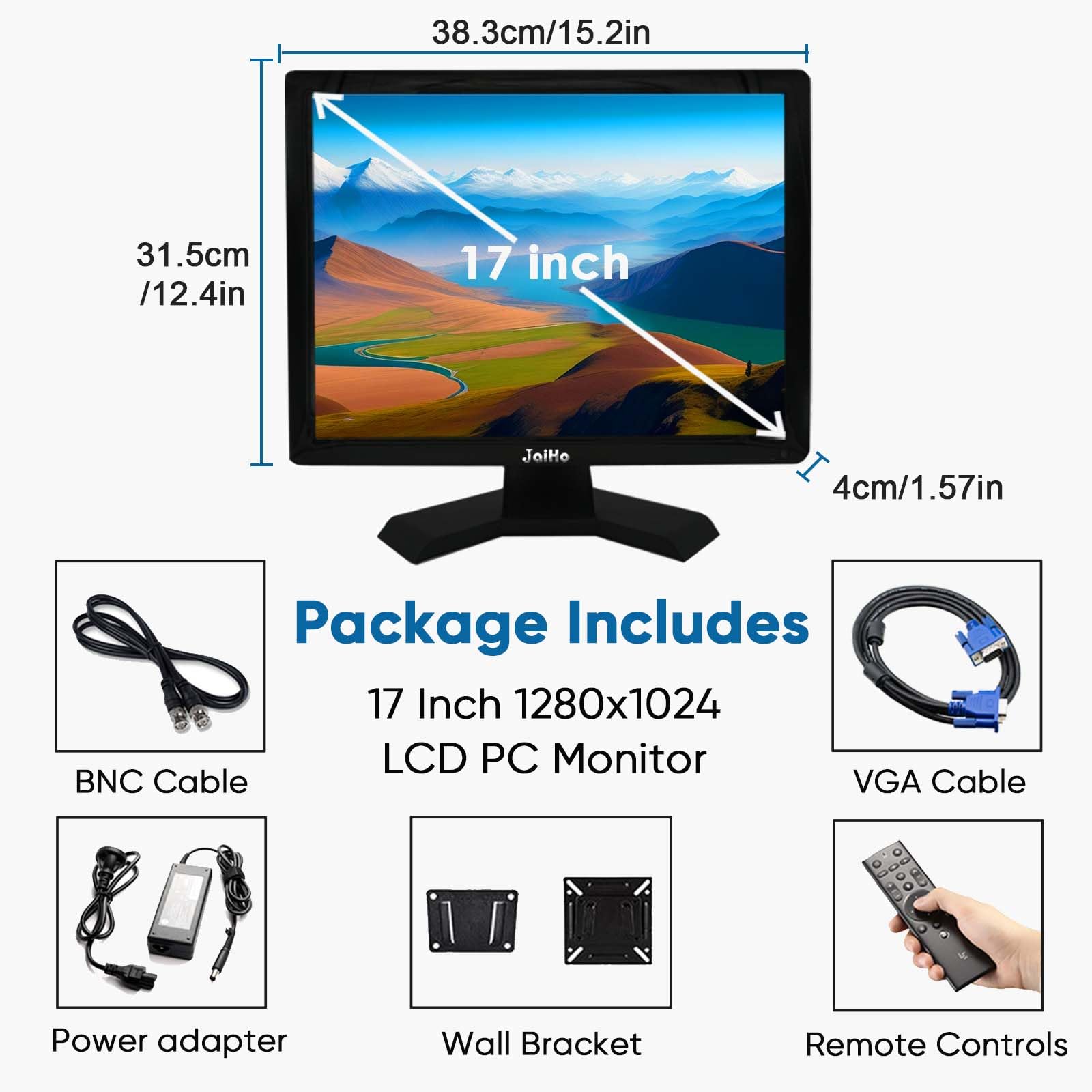 17 Inch LCD Monitor with 1280x1024 Resolution - 4:3 Aspect Ratio, HDMI/VGA/BNC/AV/USB Ports, Built-in Speakers | Ideal for Office Work, Gaming & Home Entertainment