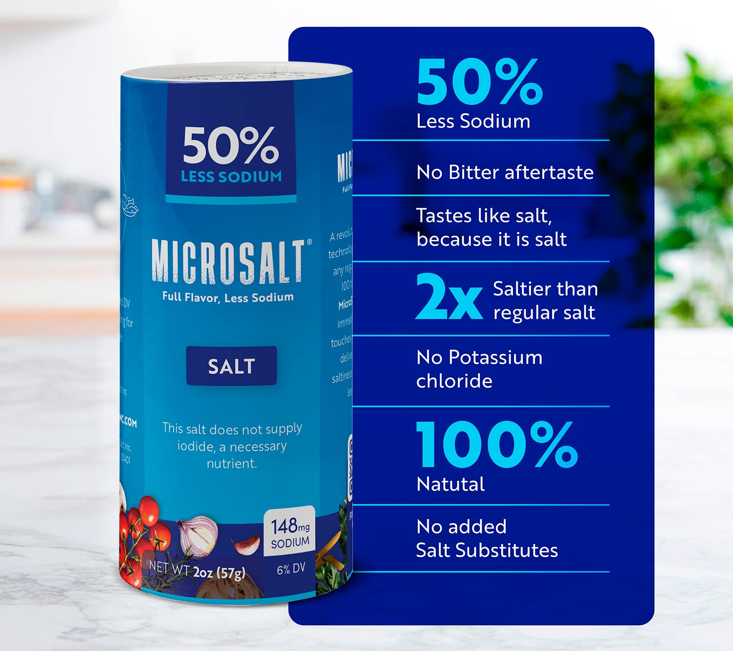 Microsalt 50% Less Sodium Salt - Healthy Salt Substitute for Cooking & Snacks | Full Flavor with Reduced Sodium | 2 oz (Pack of 2) | Perfect for Low-Sodium Diets, Heart Health & Flavorful Meals