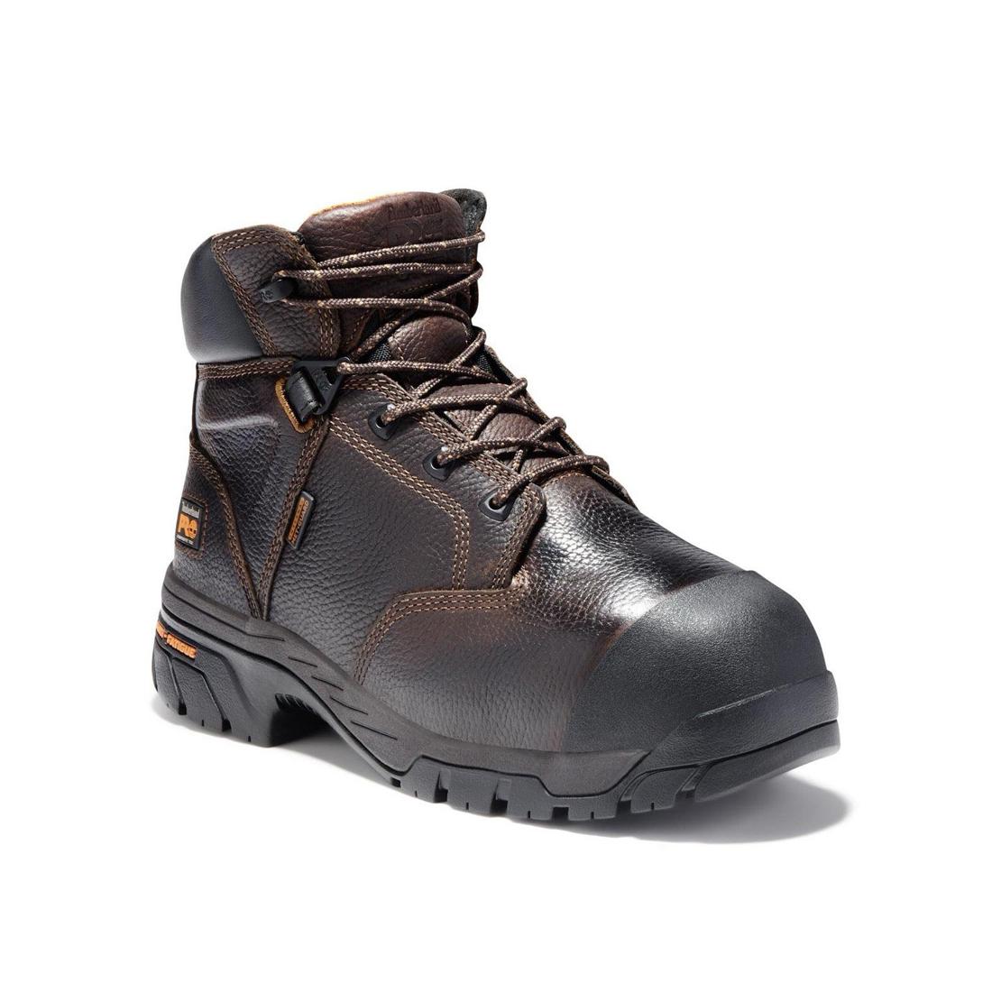 Helix 6 Inch Composite Toe Work Boots with Met Guard - Brown Safety Shoes for Men, Slip Resistant & Electrical Hazard Protection - Ideal for Construction, Warehouse & Industrial Work