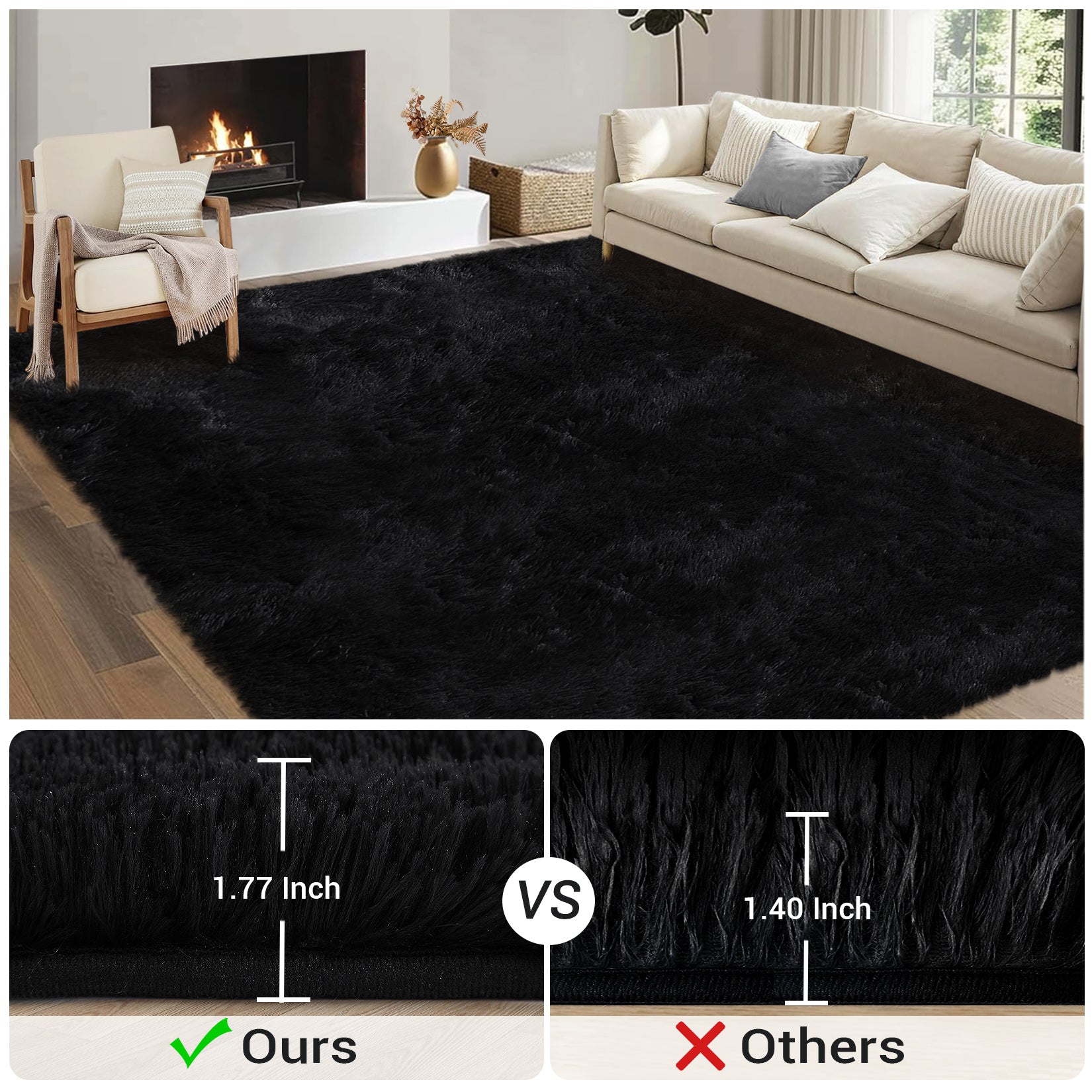 GARVEE 2x8 Runner Rugs - Soft Fuzzy Indoor Carpet for Living Room, Bedroom & Dining Room - Black Home Decor Floor Mat | Perfect for Hallways, Entryways & Cozy Spaces