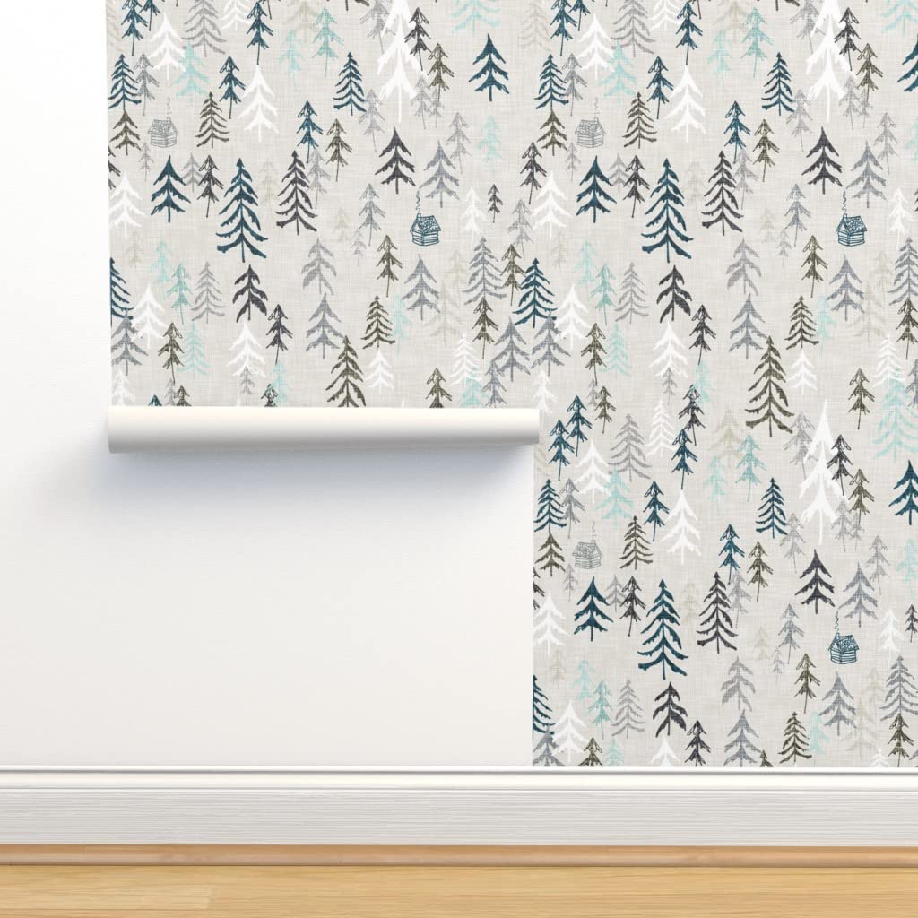 12ft x 2ft Peel and Stick Removable Wallpaper - Earthy Woods Forest Trees Pine Woodland Neutral Design for Boys Room | Custom Nursery, Bedroom, Dorm Decor by Spoonflower