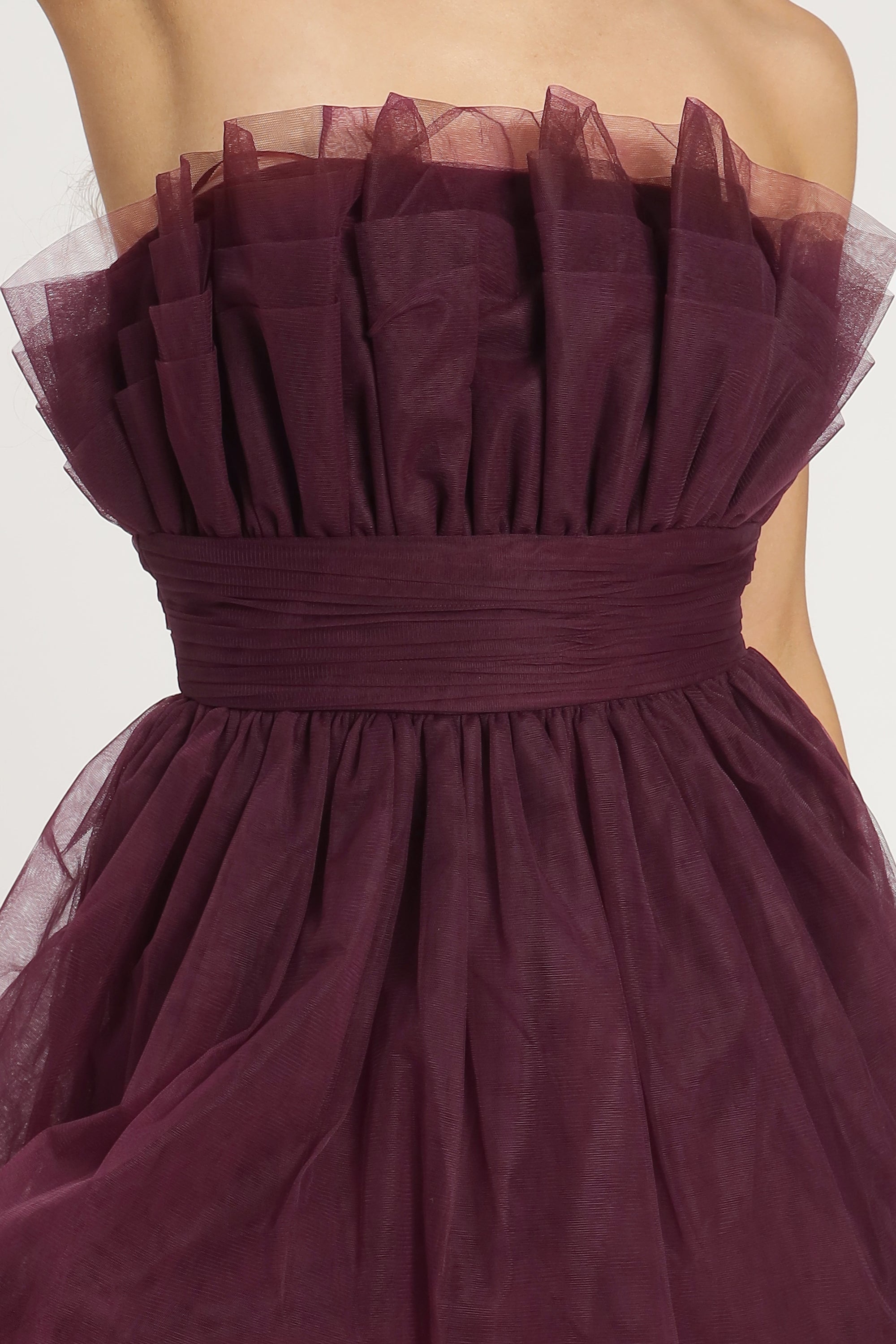 Natalia Elegant Plum Tulle Maxi Dress for Women - Perfect for Weddings, Prom, and Evening Parties