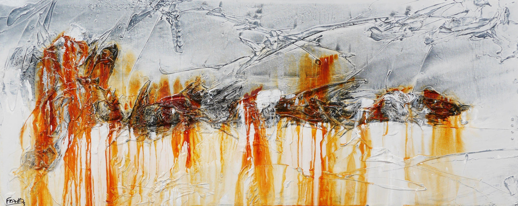Rusted Raw 200cm x 80cm Grey White Rust Textured Abstract Canvas Painting - Modern Wall Art for Living Room, Bedroom & Office Decor