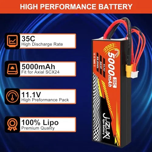 11.1V 5000mAh 3S 35C Lipo Battery Rechargeable Lithium Polymer Battery with XH & XT60 Connectors - Compatible with RC Cars, Trucks, Buggies - Perfect for 2WD/4WD Off-Road Racing, Drifting and Crawling Adventures