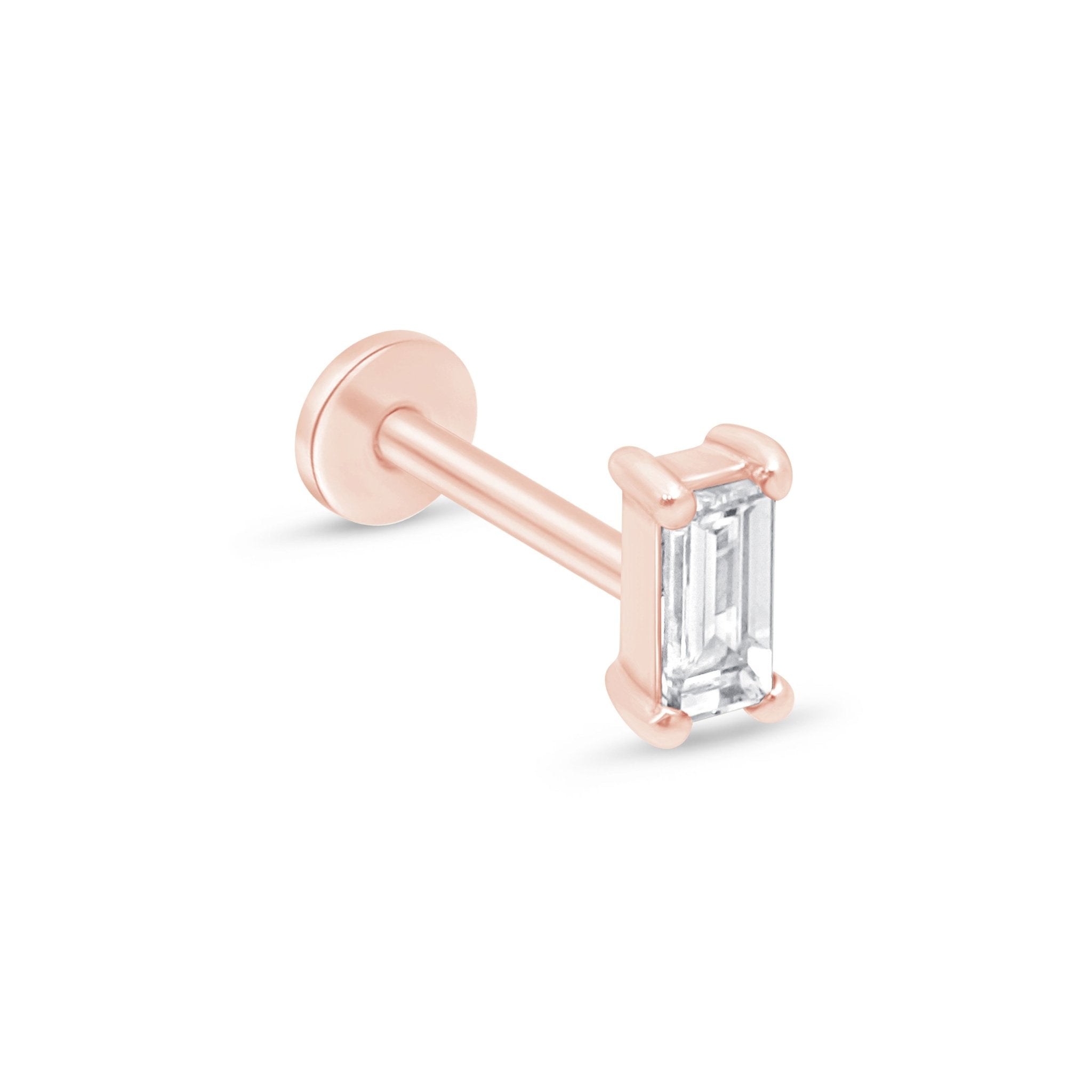 14k Rose Gold Diamond Baguette Flat Back Stud Earrings - Hypoallergenic Luxury Jewelry for Women, Perfect for Weddings, Parties & Everyday Elegance