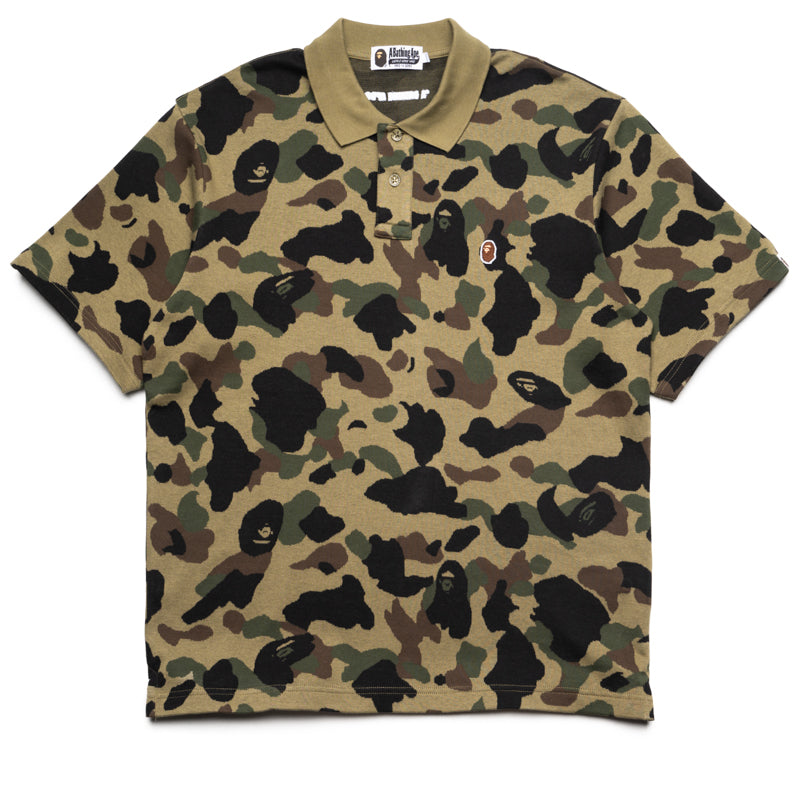 BAPE 1st Camo Jacquard Relaxed Fit Polo Shirt for Men - Green Camouflage Casual Shirt for Streetwear & Urban Fashion