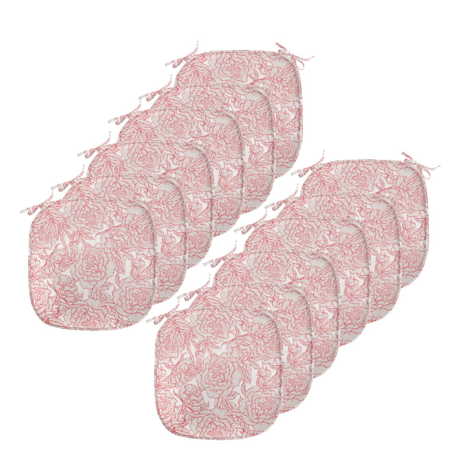12-Pack Floral Chair Cushions Set - Abstract Peony Design with Non-Slip Backing, 16x16 Inch Office Seat Pads in Pale Eggshell & Dark Pink | Perfect for Home Office, Dining Chairs, and Patio Furniture