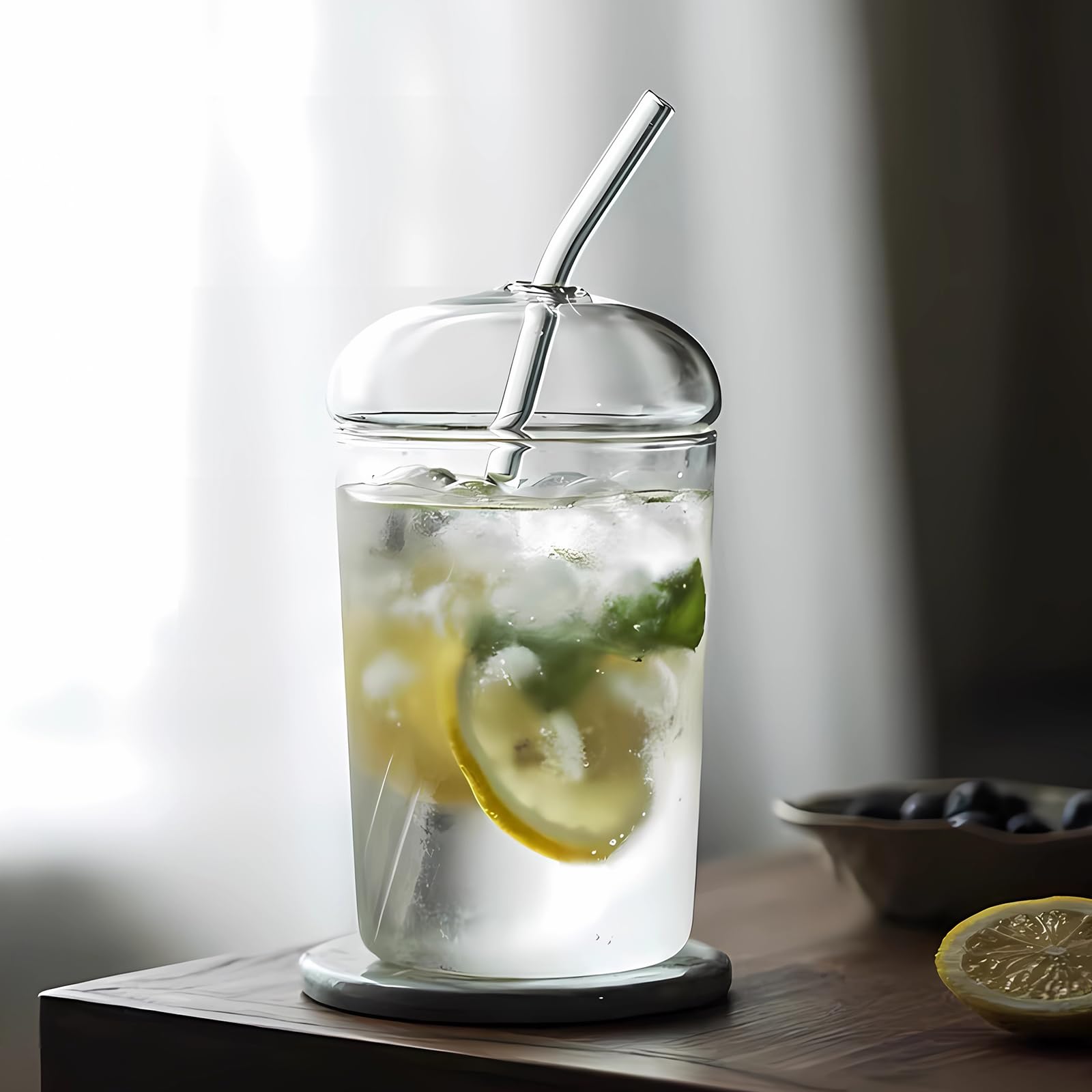 2-Pack 16oz Glass Drinking Cups with Lids & Straws - Reusable Iced Coffee Glasses for Water, Soda, Tea - Includes Cleaning Brush - Perfect for Home, Office, Parties & Gifts