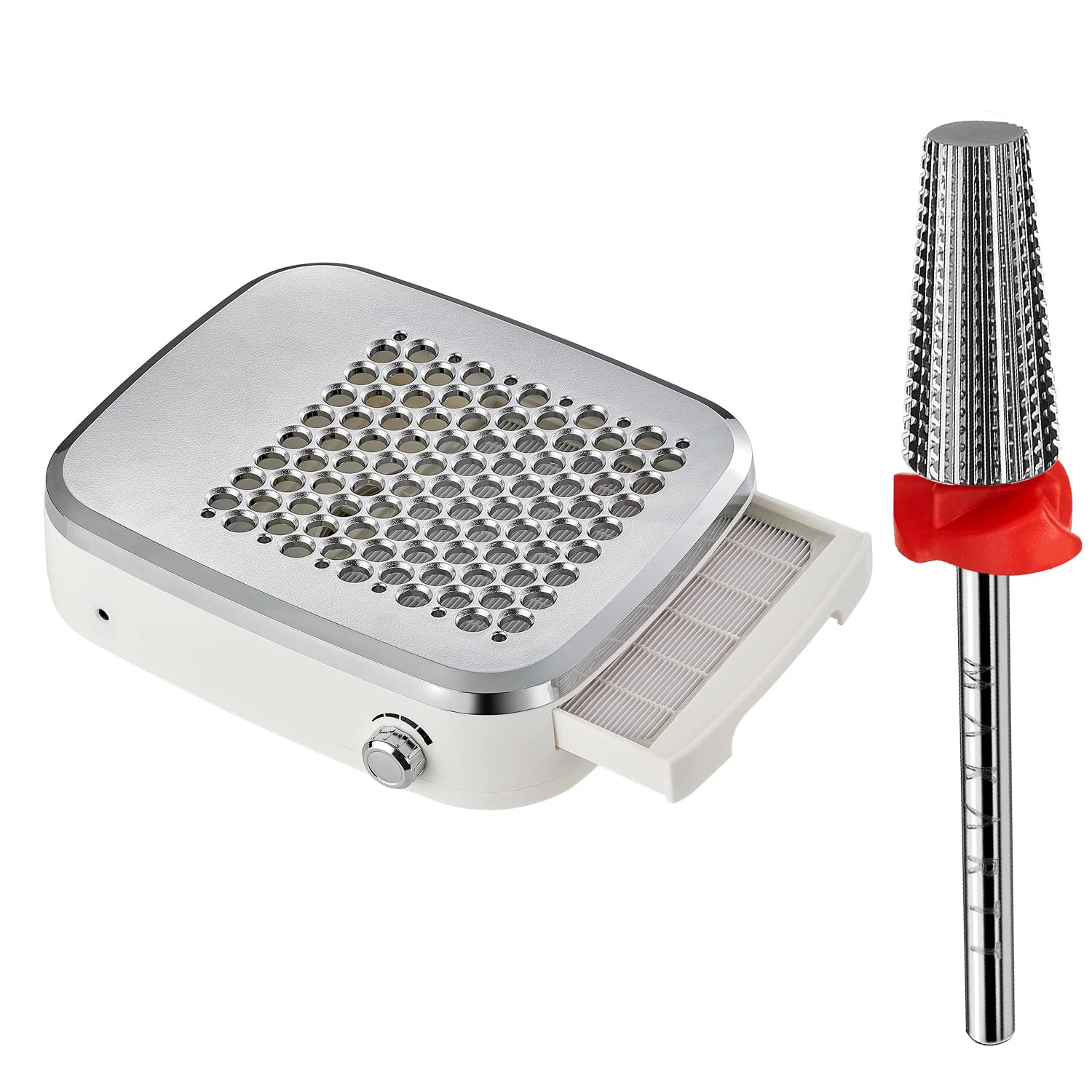 Makartt Rechargeable Nail Dust Collector & Electric Nail Vacuum Extractor with 5-in-1 Nail Drill Bits Set - Portable Manicure Dust Removal System for Nail Salons & Home Nail Care