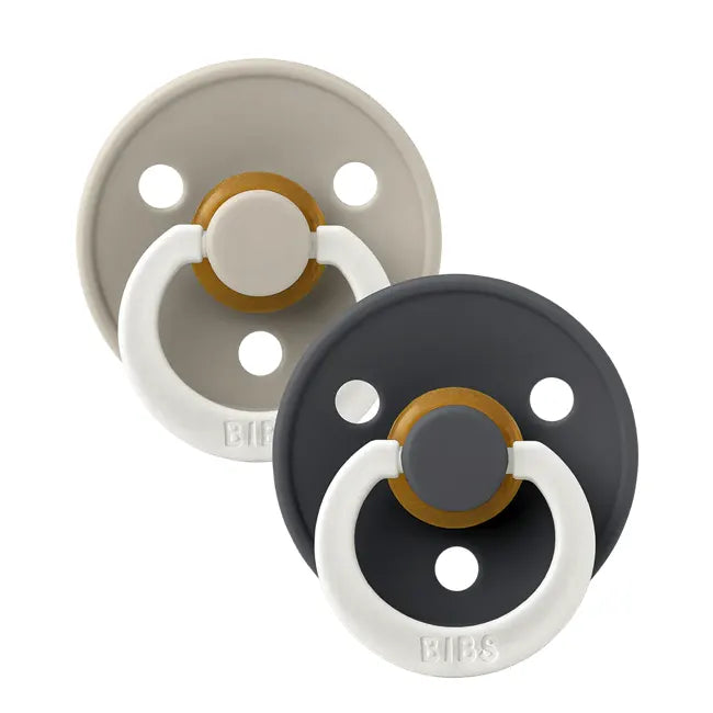 Original Color Round Latex Pacifier 2-Pack - Sand & Iron (Glow in the Dark) - Soothing Baby Teether for Day & Night Use