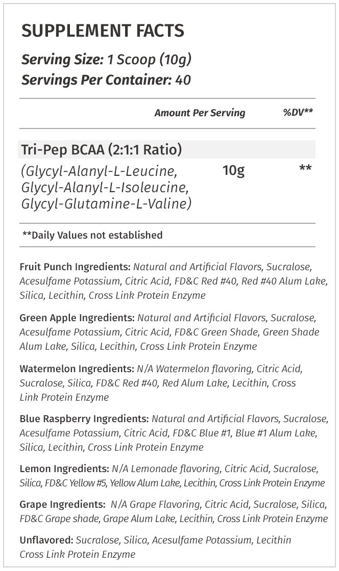Metabolic Nutrition TRIPEP Tri-Peptide BCAA Powder - Pre, Intra & Post Workout Supplement for Muscle Recovery & Endurance - Green Apple Flavor, 400g (40 Servings) | Ideal for Gym, Fitness & Bodybuilding Training