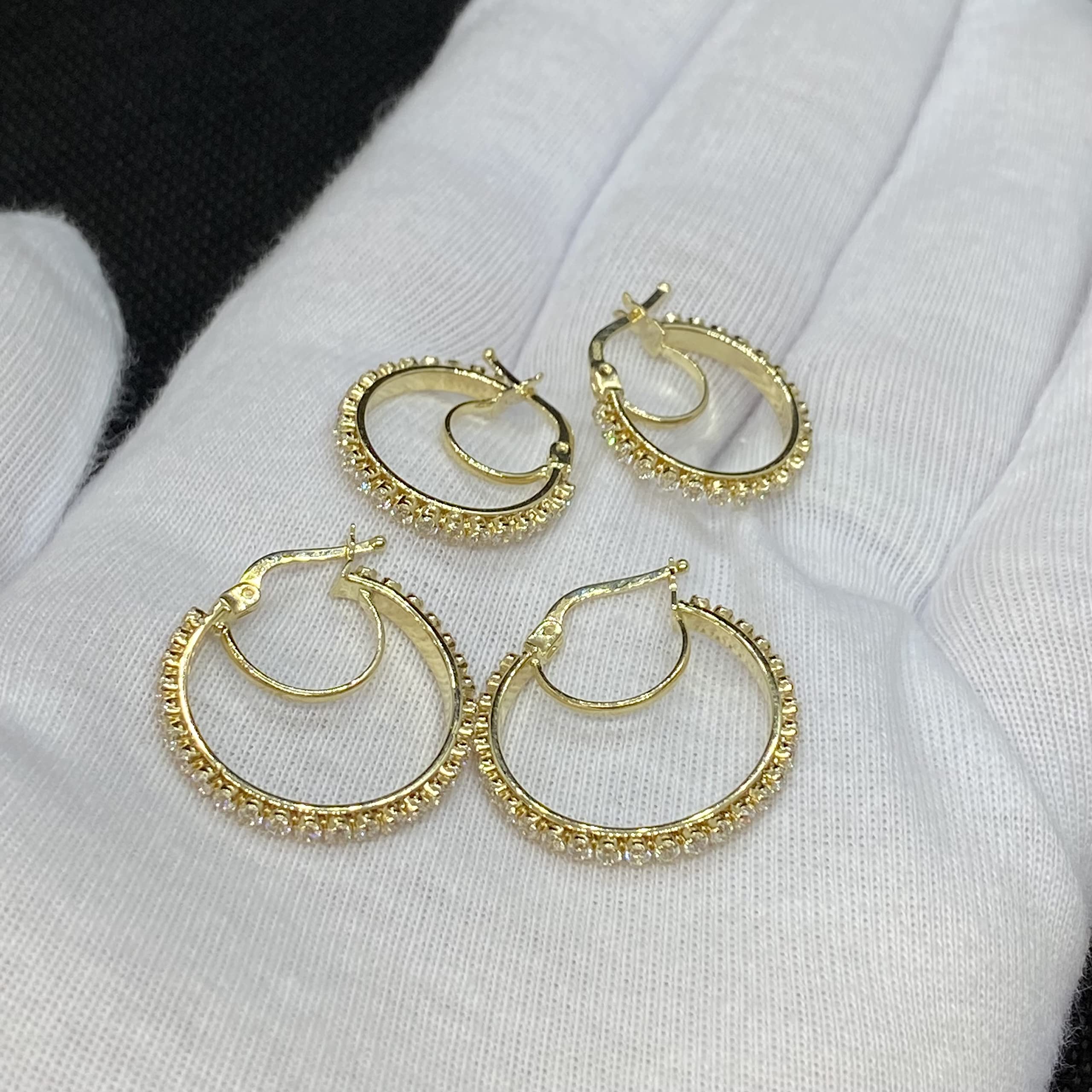 14K Solid Gold CZ Hoop Earrings for Women - Dainty Small & Large Cubic Zirconia Hoops - Perfect Christmas Birthday Gift for Her, Mom, Girlfriend (20mm Big Hoop) - Elegant Everyday Wear & Special Occasion Jewelry