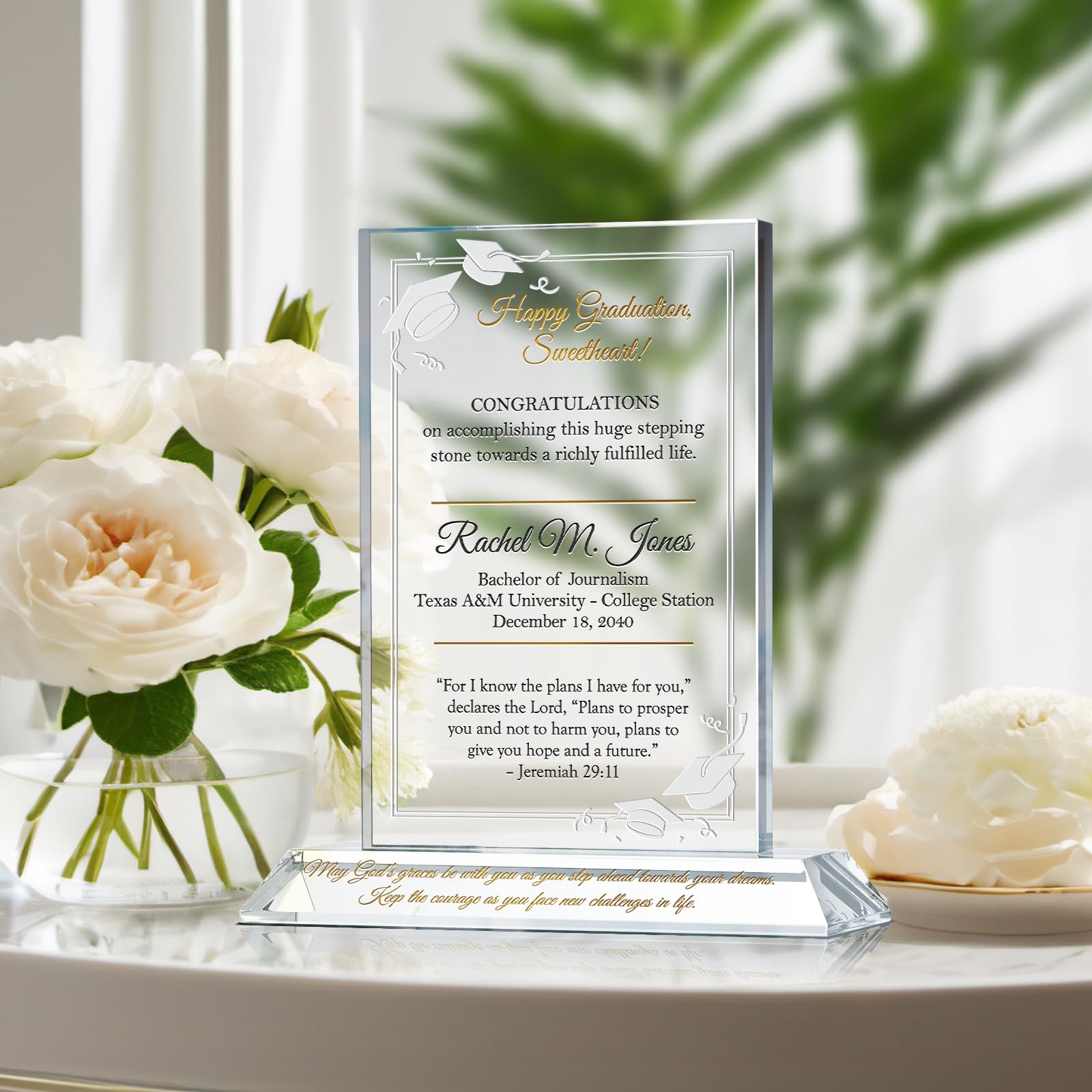 Personalized Religious Graduation Plaque for College or High School - Custom Engraved Name, School & Degree - Unique Graduation Gift for Son, Daughter, Him or Her (9 Inch) - Perfect for Graduation Ceremony, Home Decor & Office Display