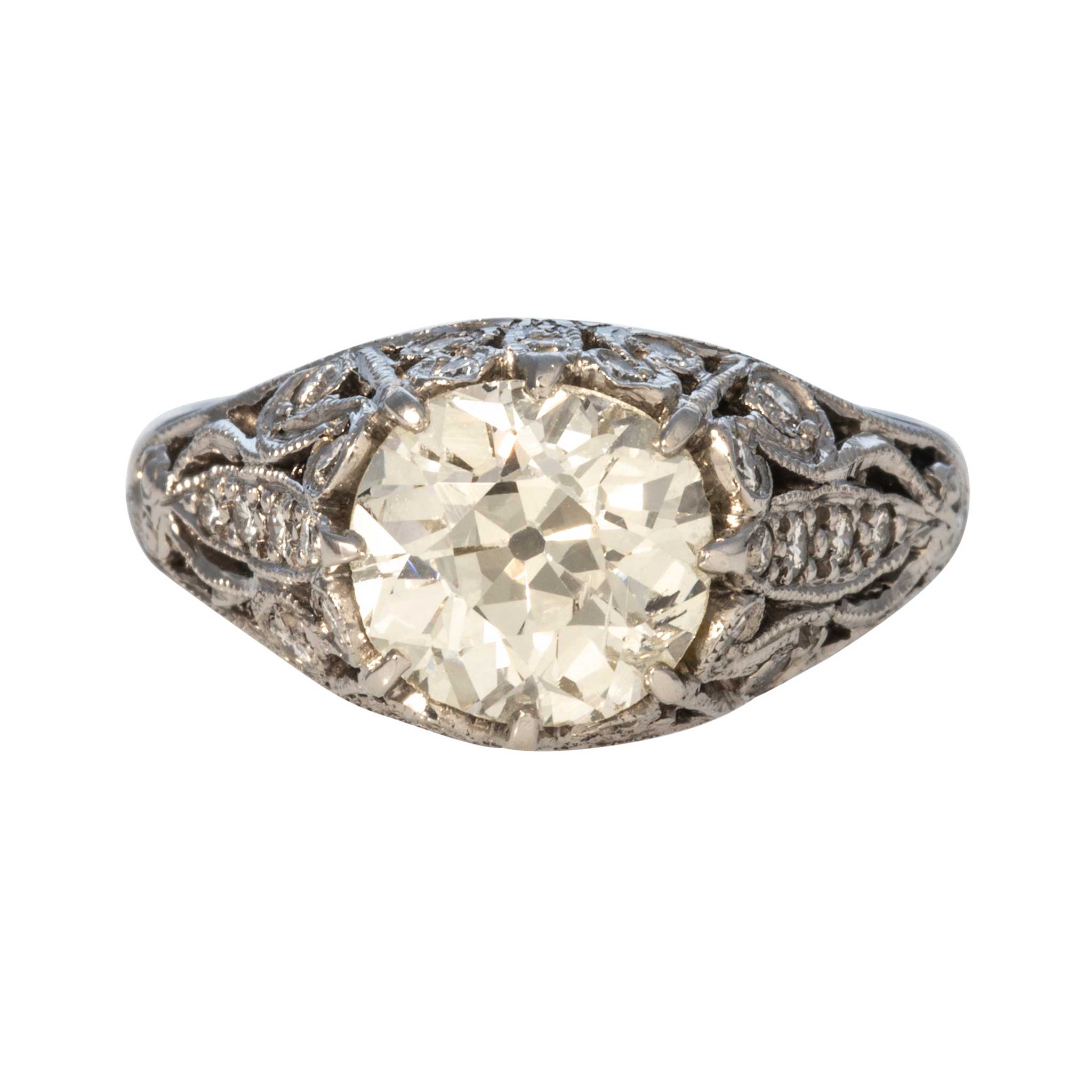 2.47ct Edwardian Old Mine Cut Diamond Platinum Filigree Ring - Vintage Engagement, Wedding & Special Occasion Jewelry