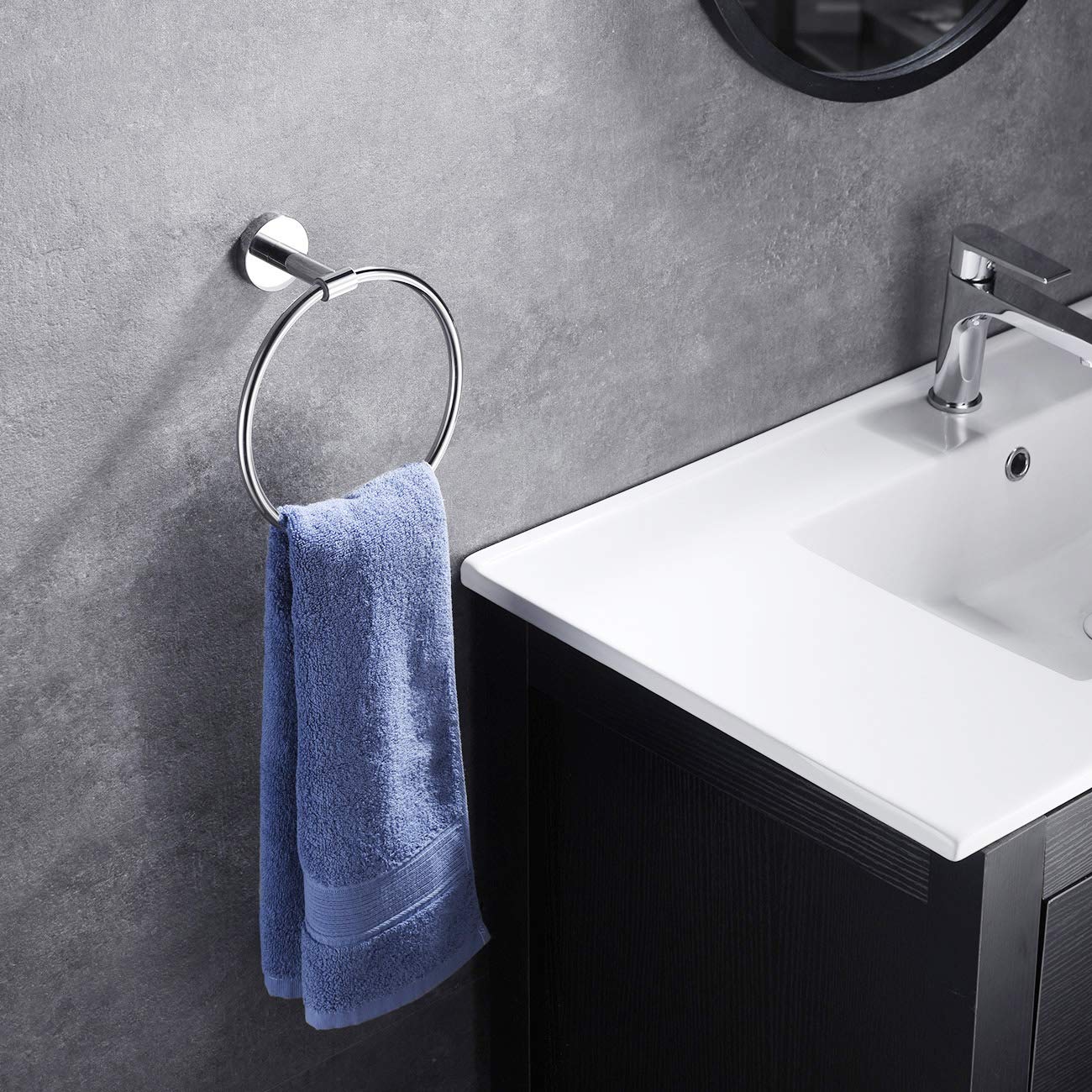 Premium SUS 304 Stainless Steel Bath Towel Ring - Wall Mounted Hand Towel Holder with Polished Finish for Bathroom (D100-CH) - Perfect for Spa, Hotel & Home Decor