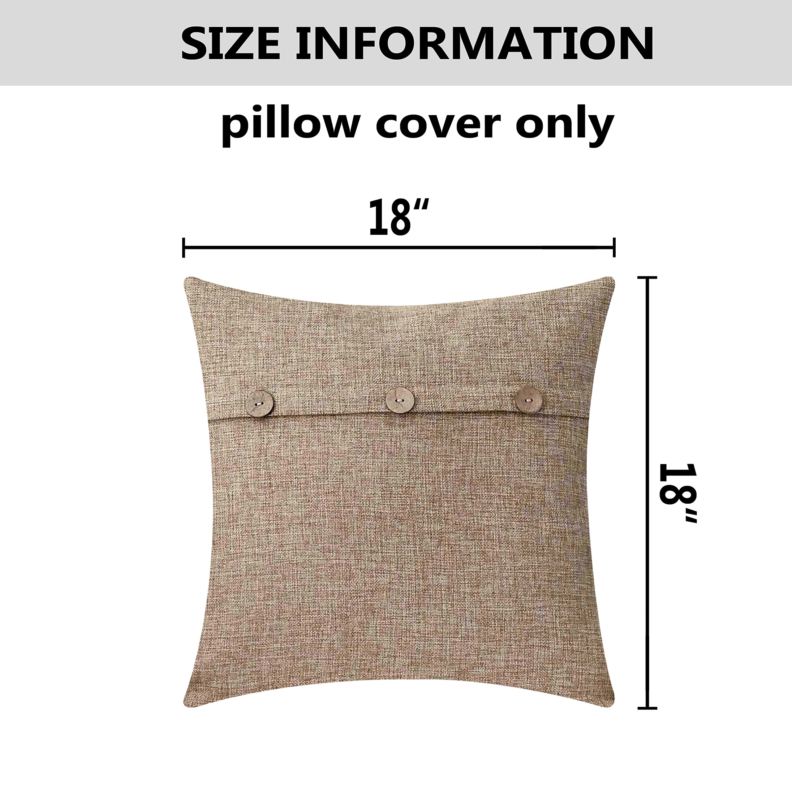 Premium 18x18 Inch Linen Throw Pillow Covers Set of 2 - Soft Textured Decorative Cushion Covers for Sofa, Couch & Bed - Natural Linen Fabric for Living Room, Bedroom & Home Decor