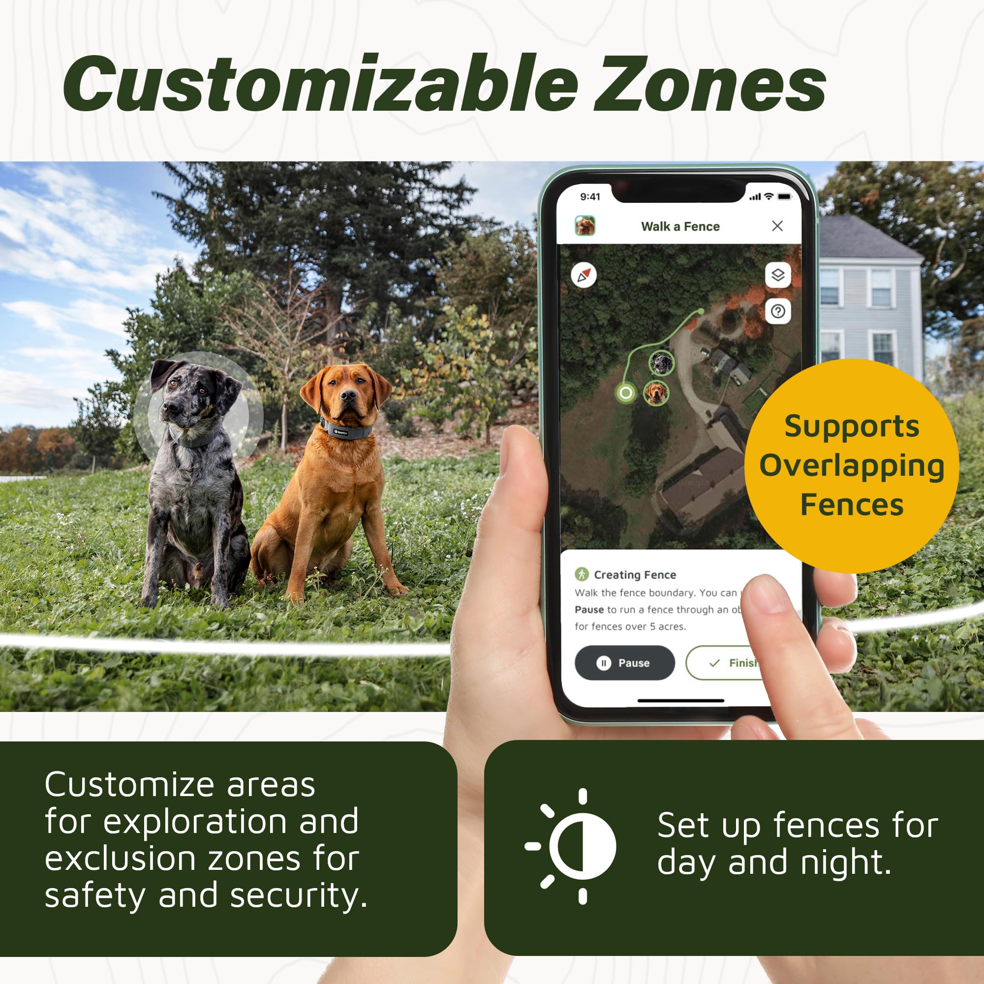 SpotOn GPS Dog Fence Collar - Long Battery Life, Wireless & Waterproof Virtual Dog Fence System with App Control | Accurate All-Terrain Tracking for Medium Dogs | Perfect for Backyard, Hiking & Outdoor Adventures